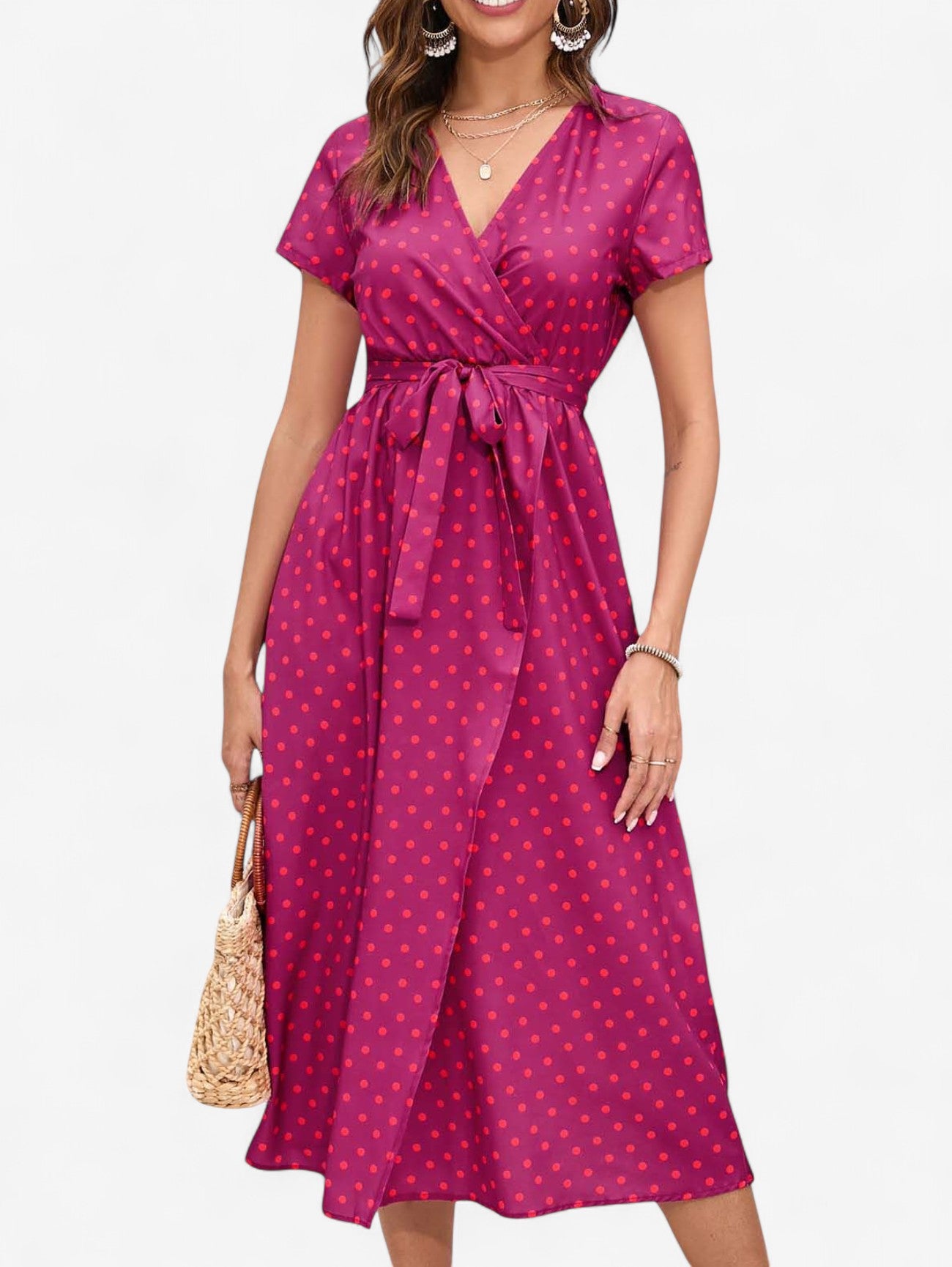 Jada | Women's Boho Wrap Wedding guest Midi Dress with Split