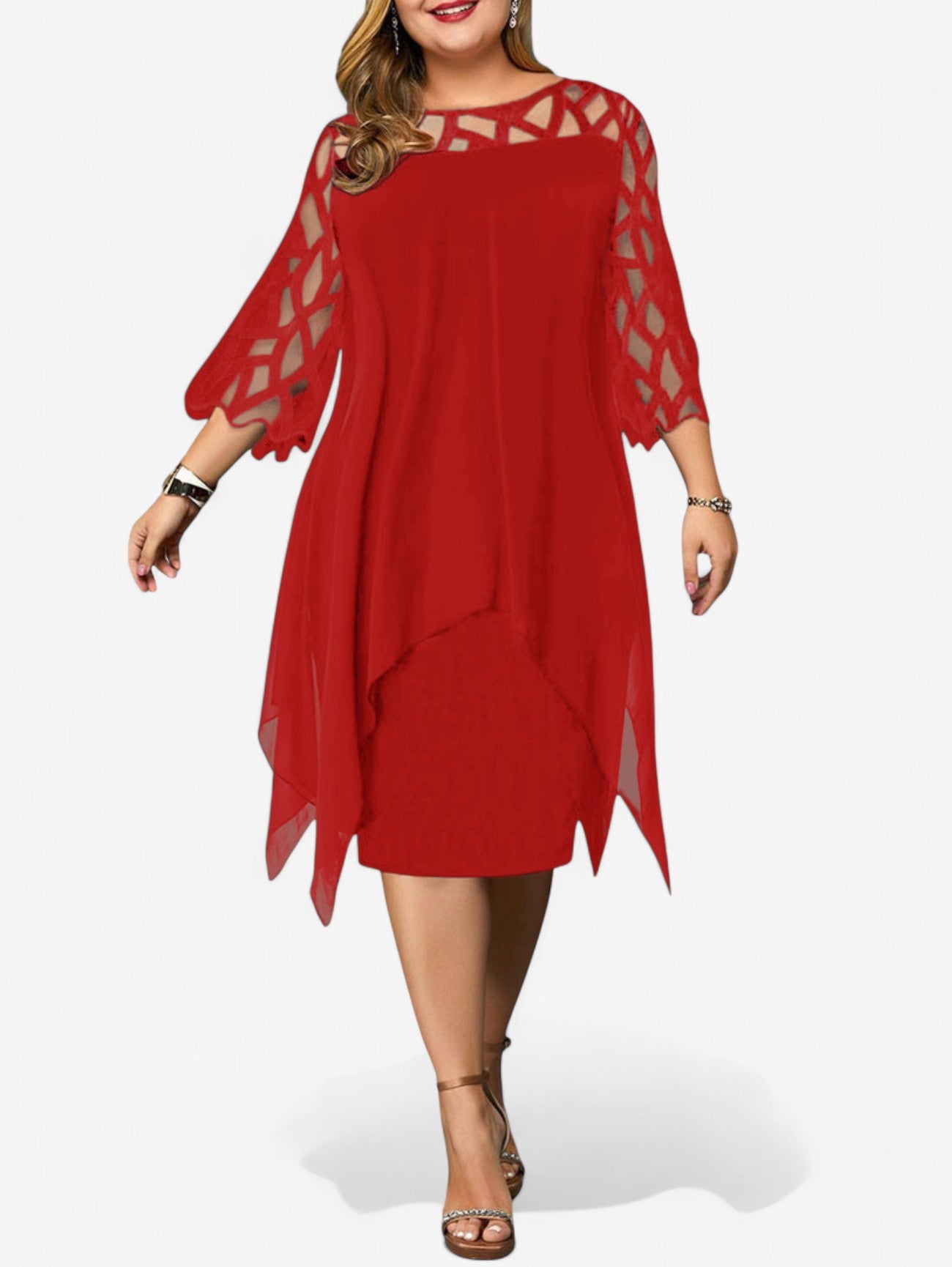 Jada | Women's Elegant Plus Size Layered Sleeve Midi Dress