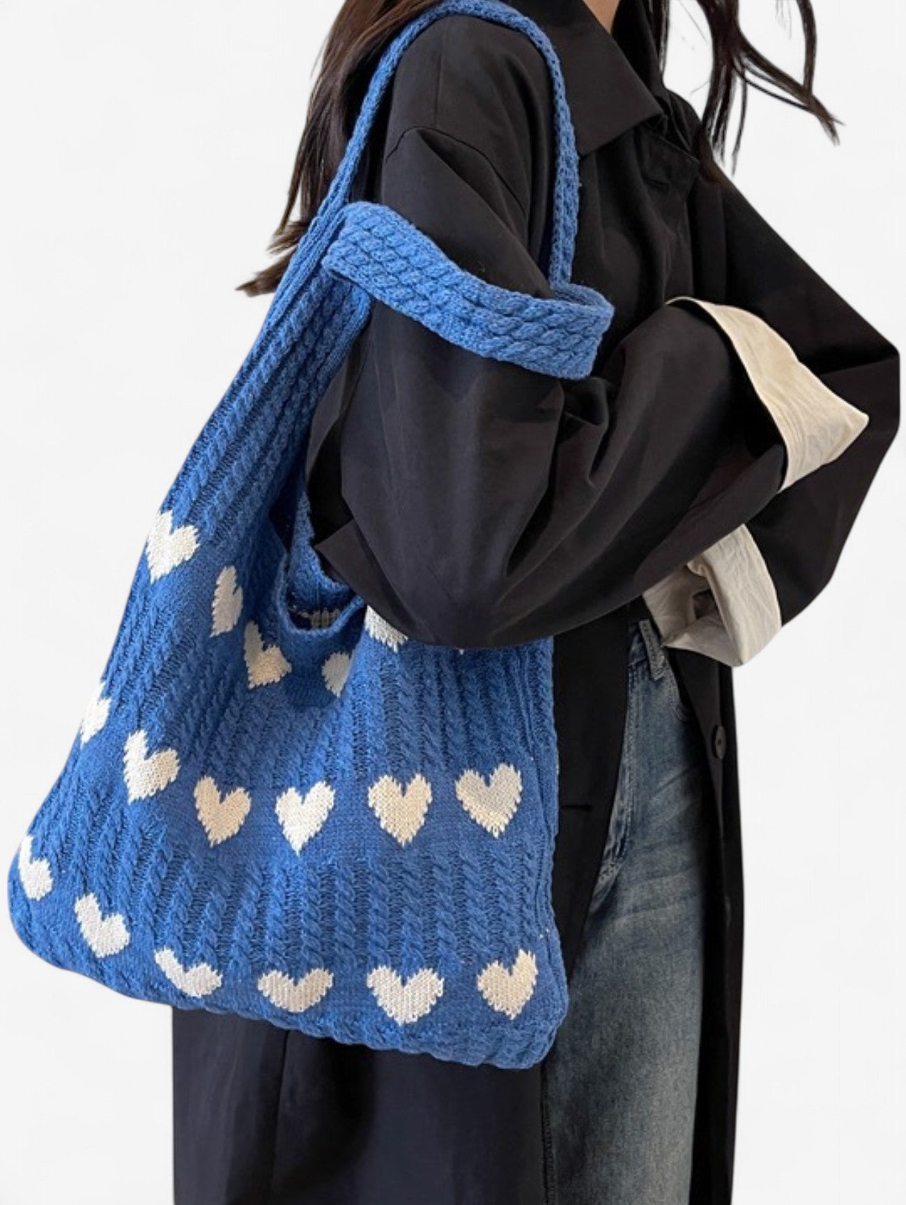 Jada | Women's Large Soft Crochet Heart Tote Bag