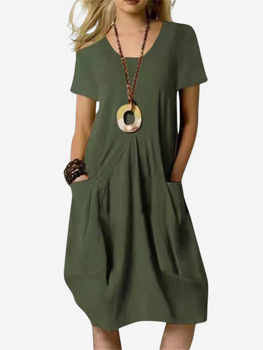 Jada | Women's Casual Short Sleeve Midi Dress with Pockets
