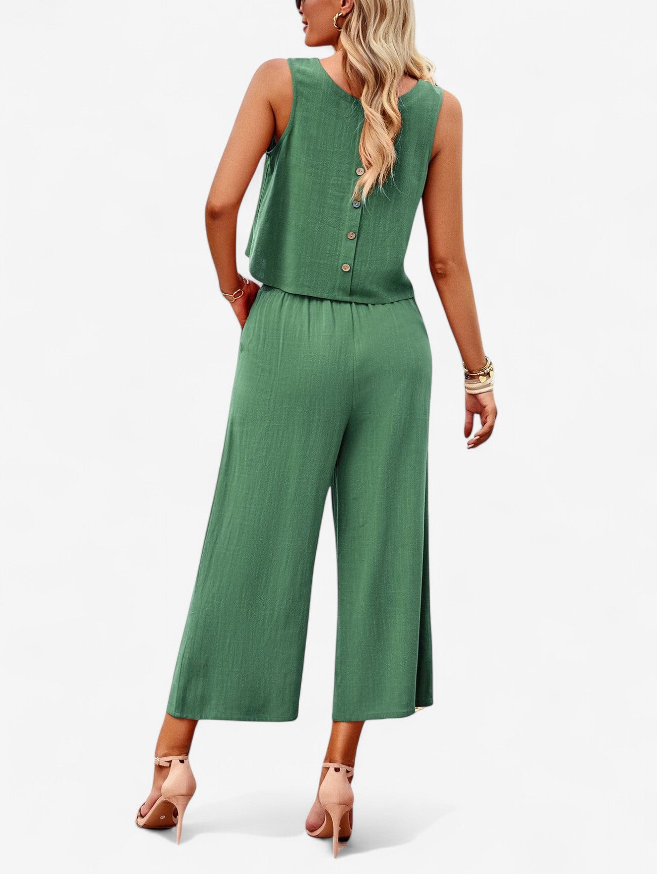 Jada | Women's Sleeveless Crop Top and Wide Pants Summer Outfit Set