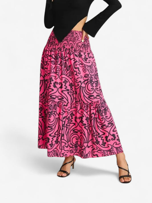 Jada | Women's Boho High Waist Maxi Skirt with Geometric Print