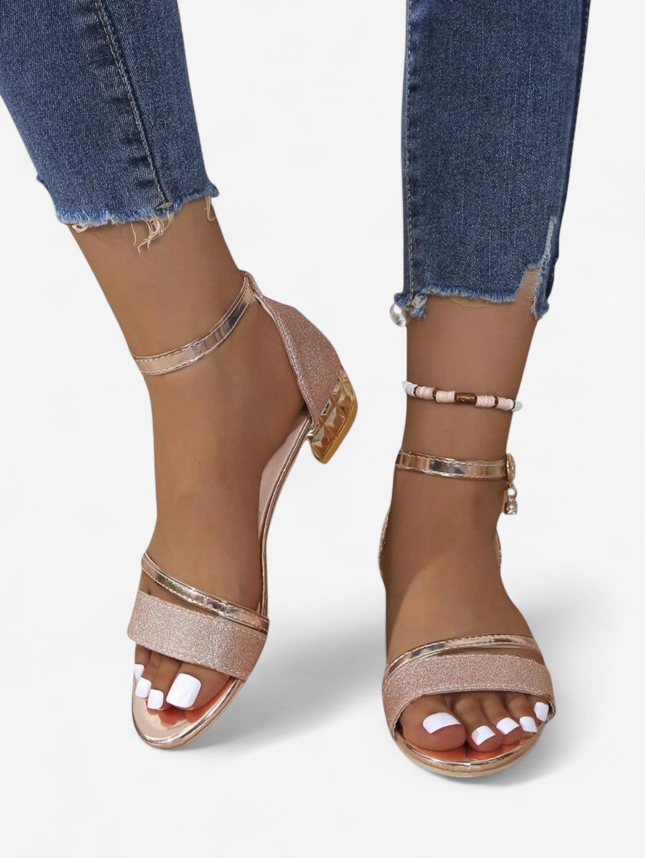 Jada | Women's Elegant Glitter Low Block Heel Sandals