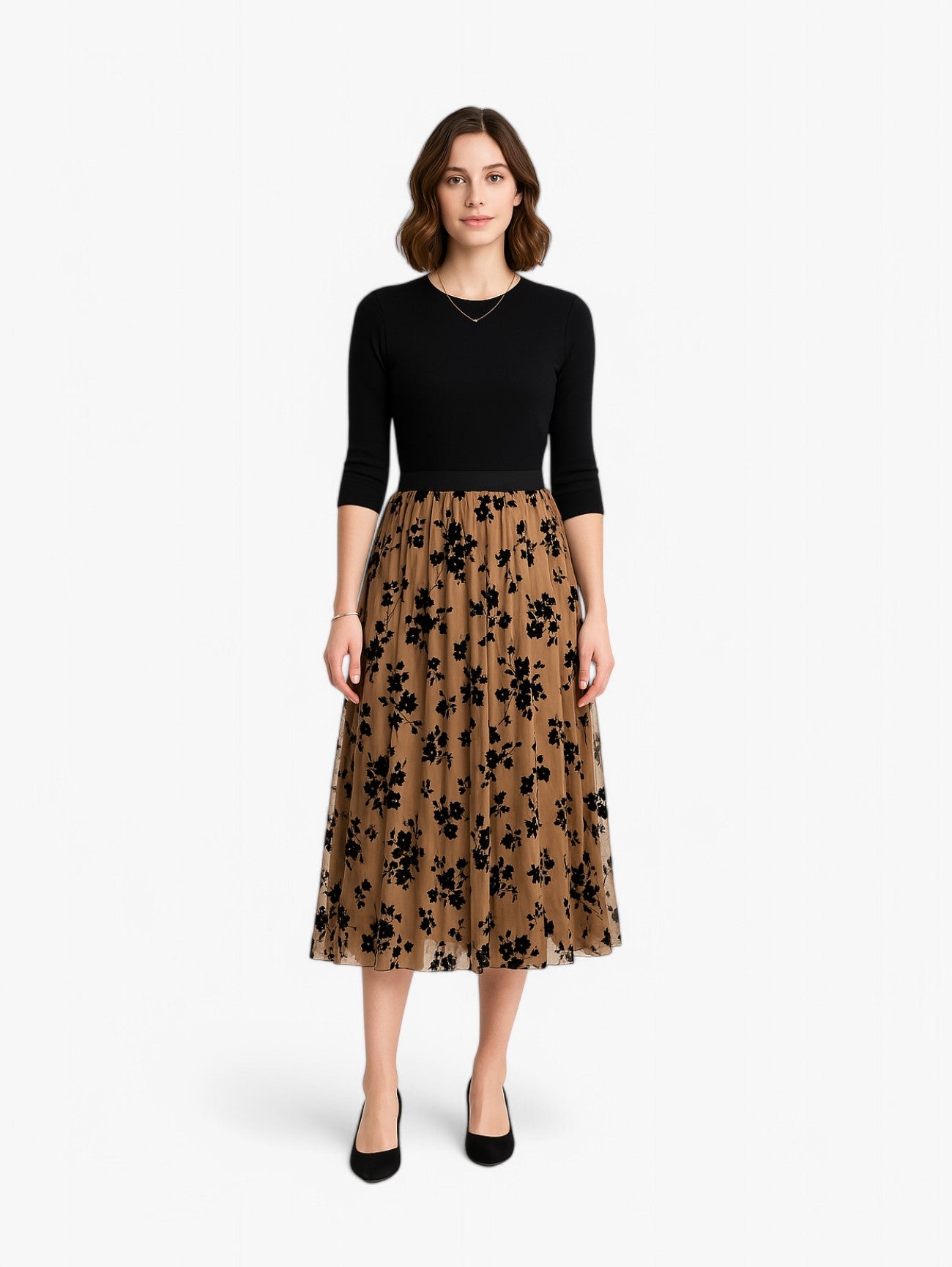 Jada | Women's Sheer Floral Mesh Pleated A-Line Skirt