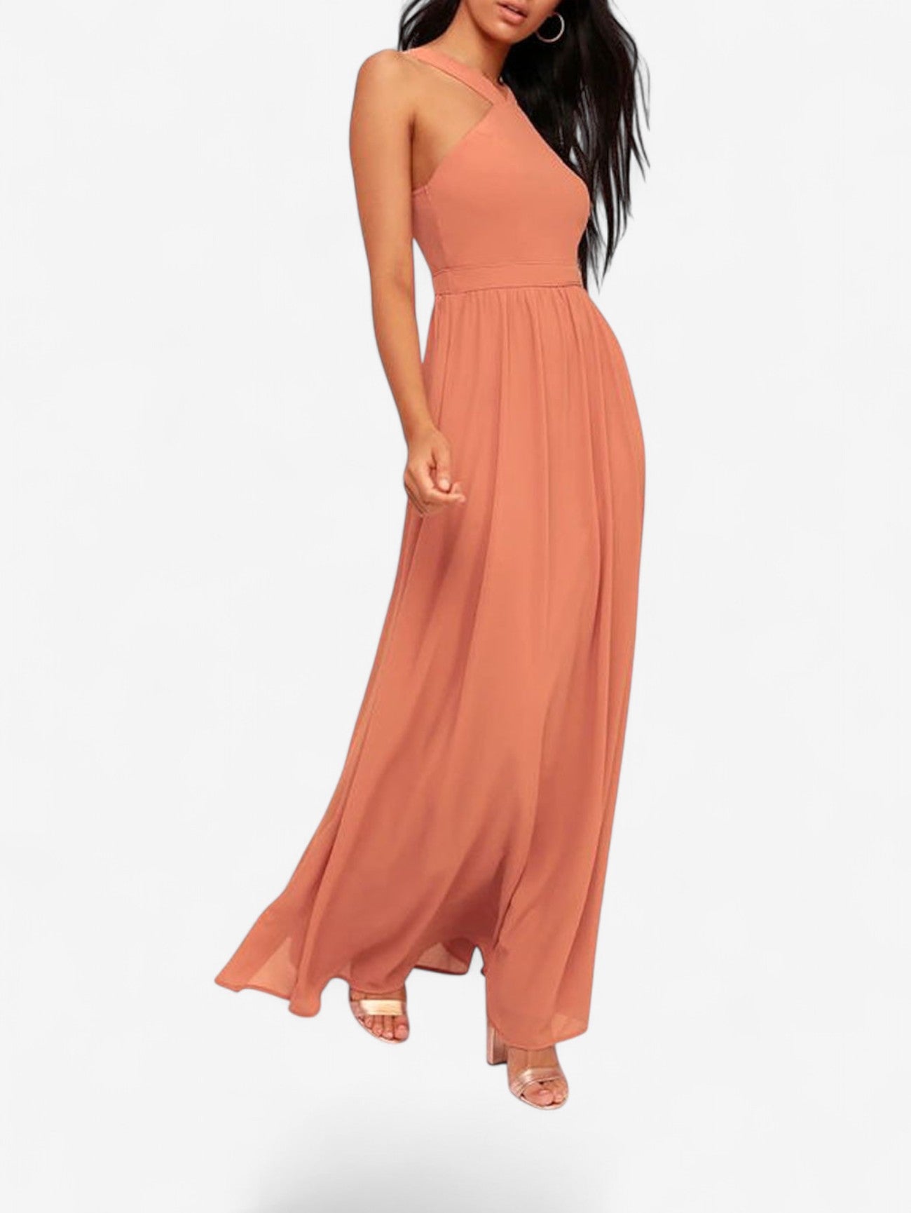 Jada | Women’s Wedding Guest Wrap Sleeveless Chiffon Maxi Dress