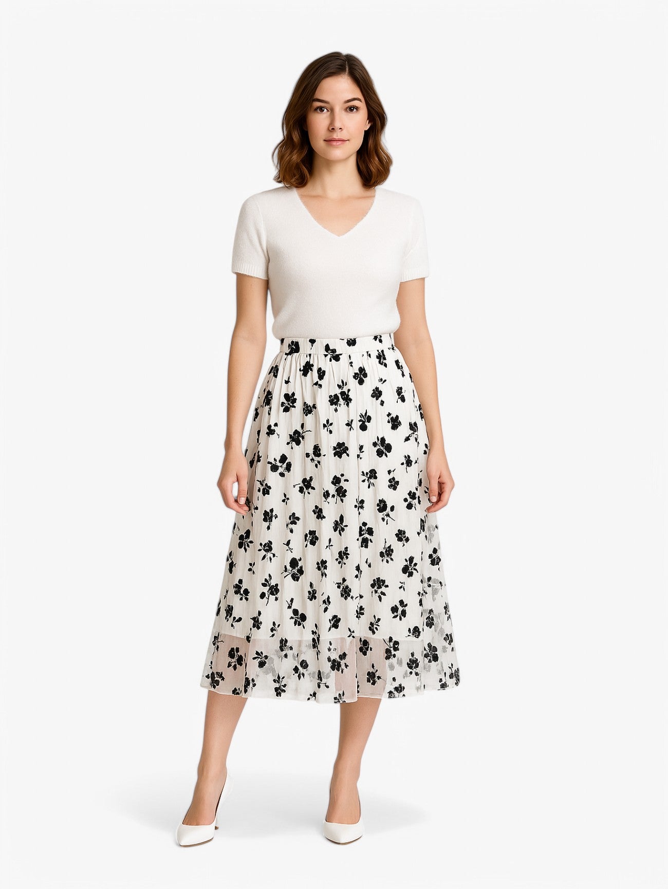 Jada | Women's Sheer Floral Mesh Pleated A-Line Skirt