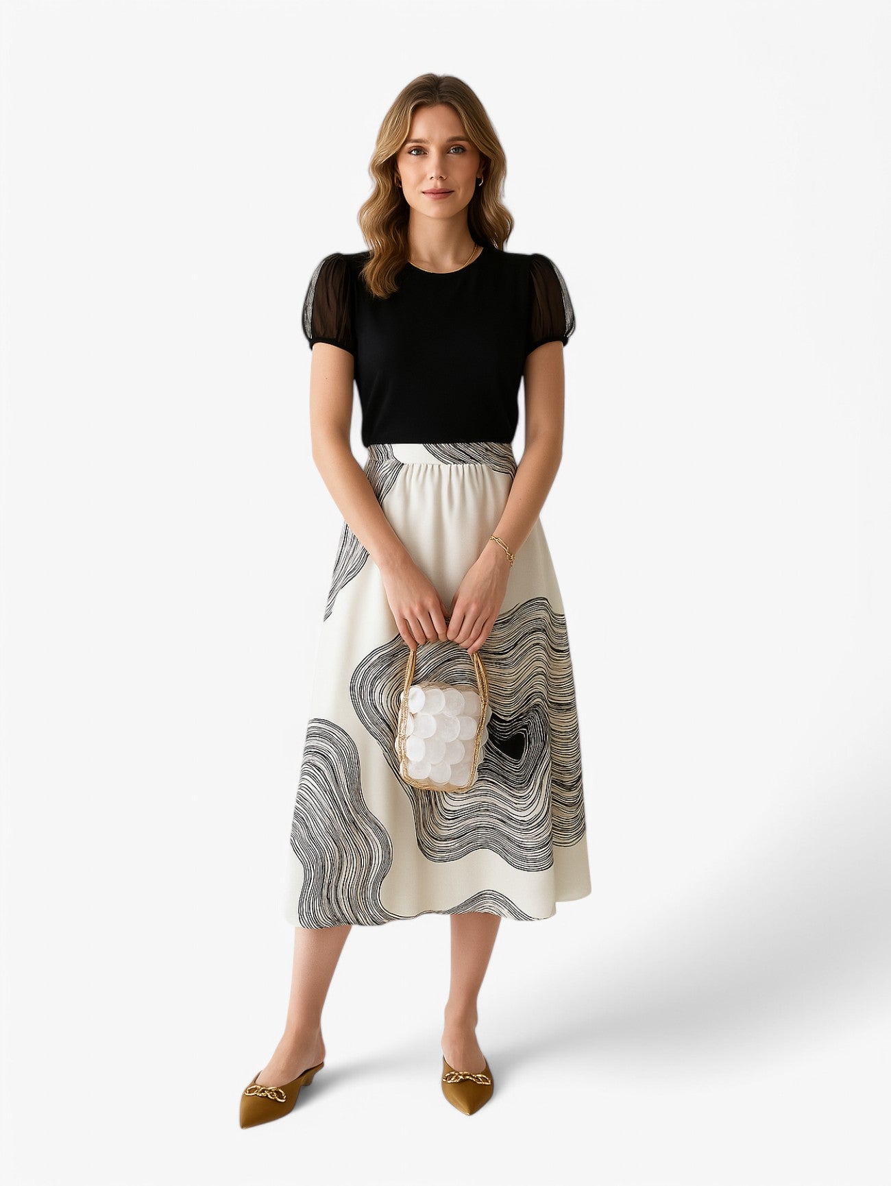 Jada | Women's High Waist A Line Midi Skirt with Abstract Print