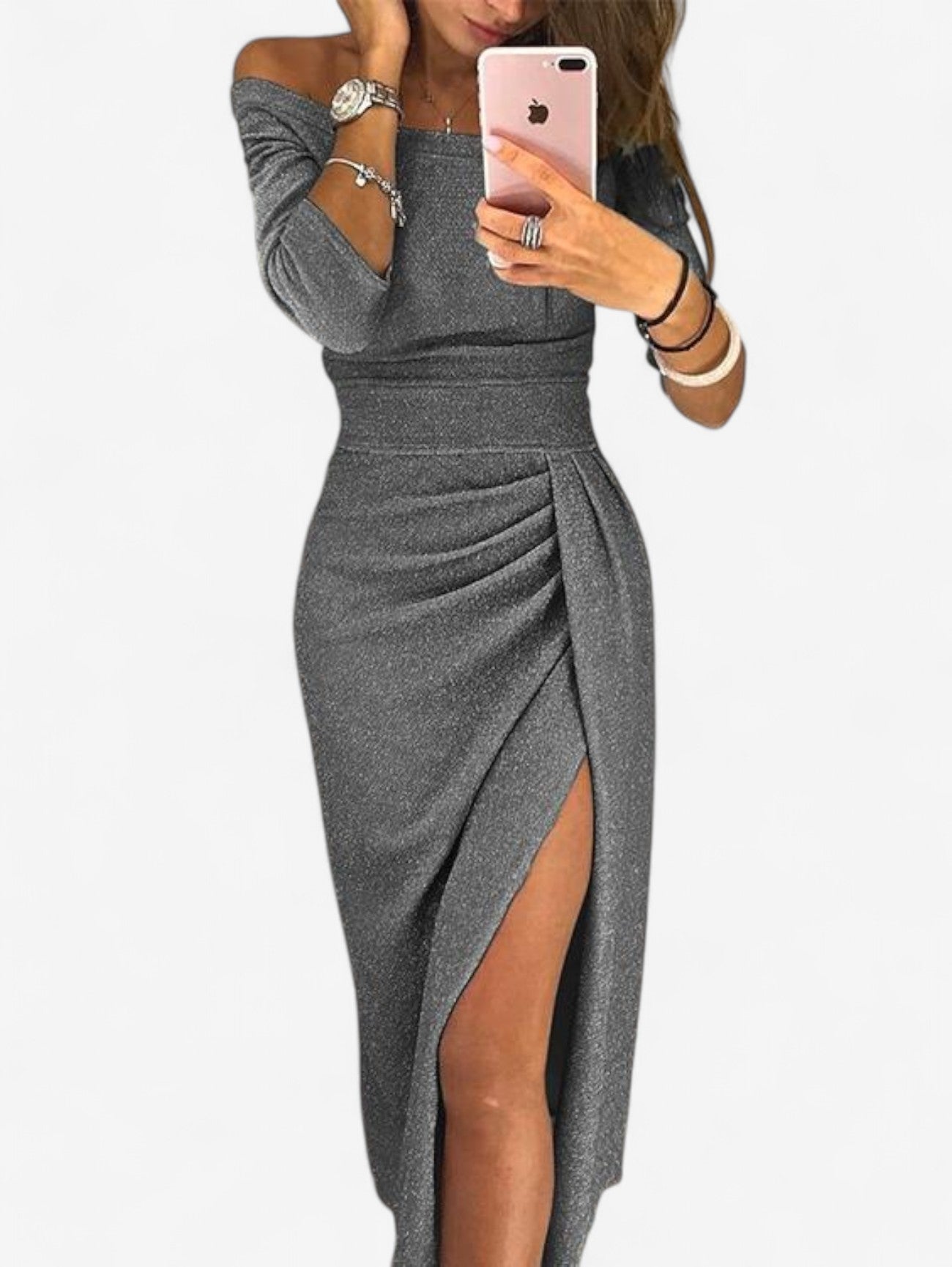 Jada | Women's Sparkly Wedding Guest Off Shoulder Maxi Dress