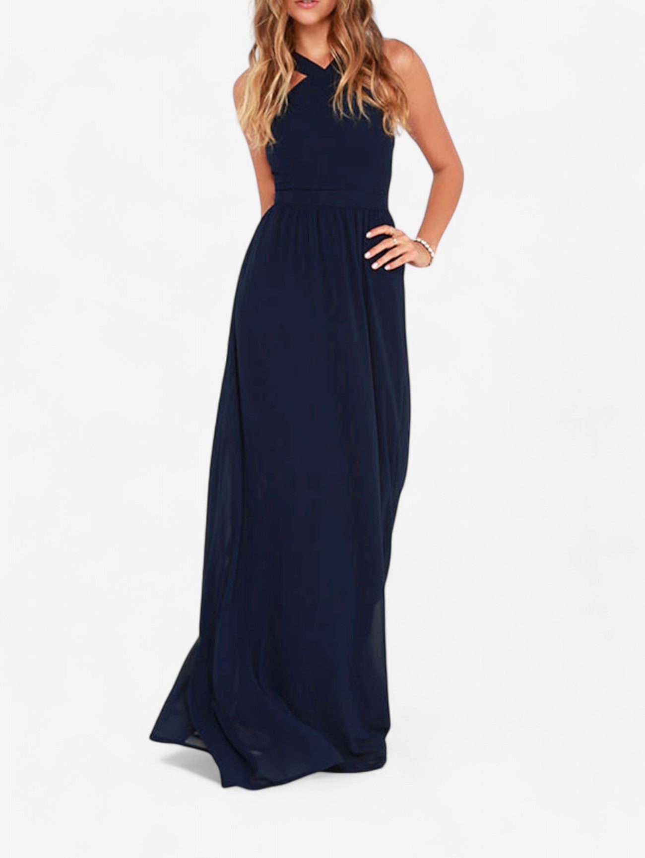 Jada | Women’s Wedding Guest Wrap Sleeveless Chiffon Maxi Dress