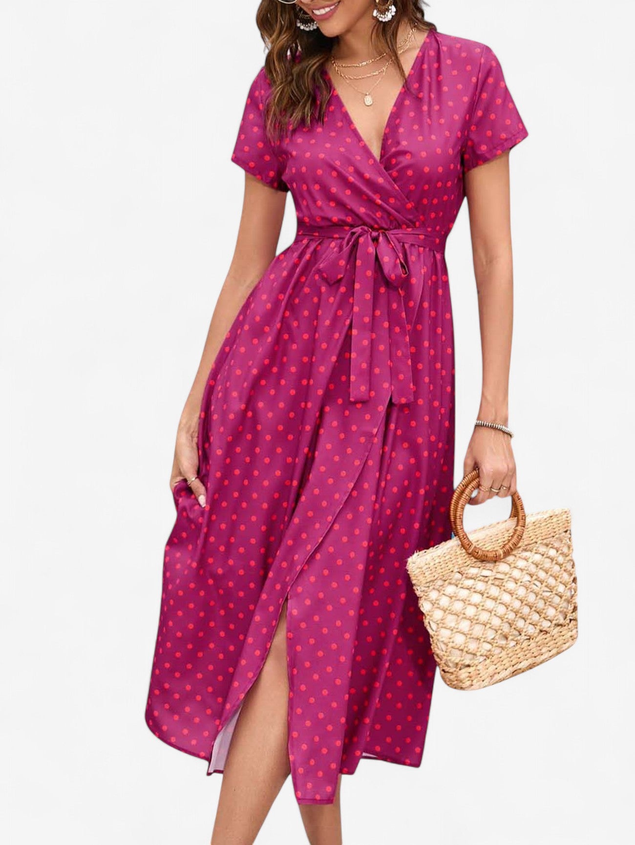 Jada | Women's Boho Wrap Wedding guest Midi Dress with Split