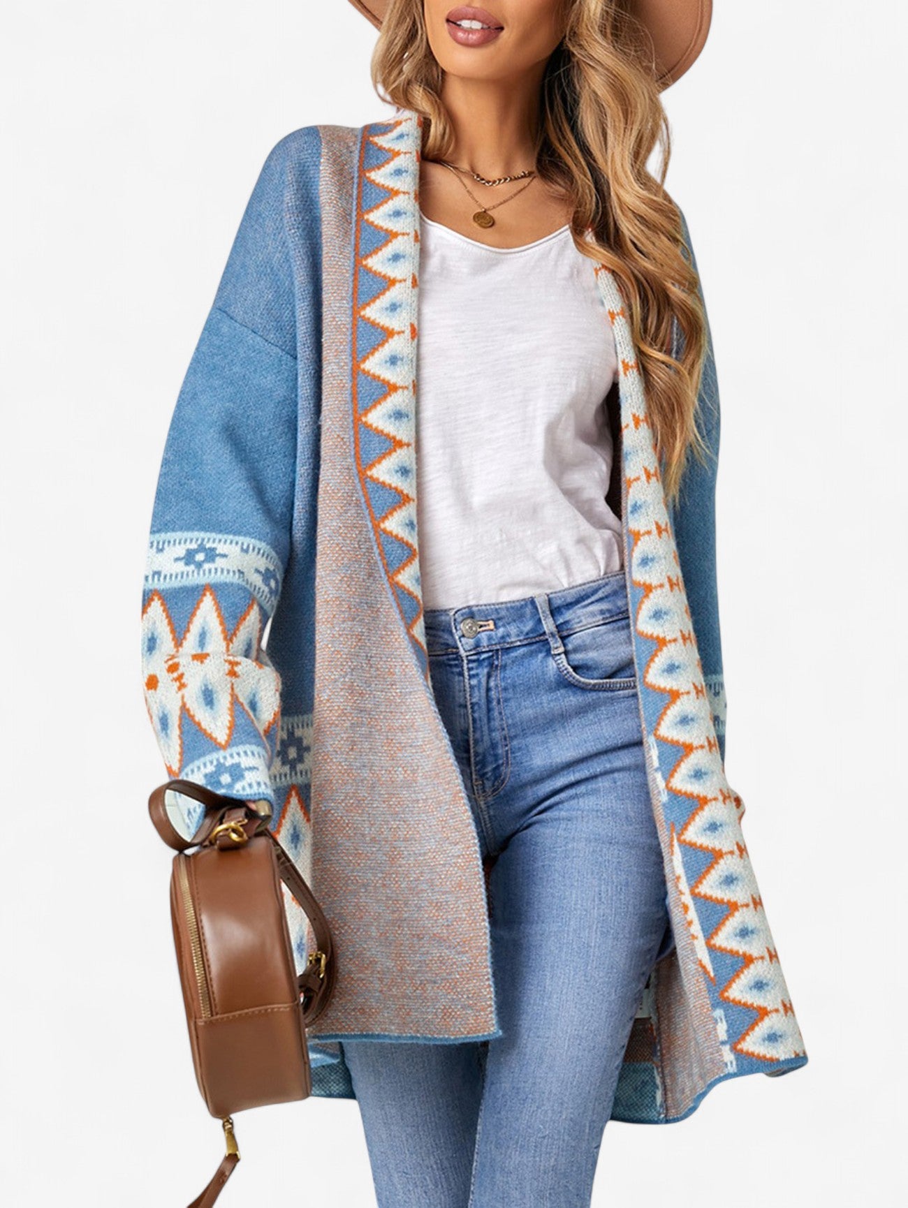 Jada | Women's Aztec Knitted Open Front Cardigan Sweater