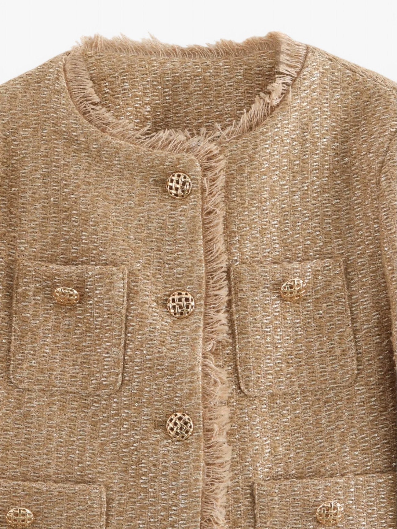 Jada | Women's Cropped Tweed Blazer Jacket Coat with Gold Buttons and Front Pockets