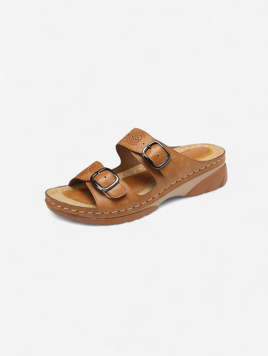 Jada | Women's Double Buckle Slip On Wedge Sandals