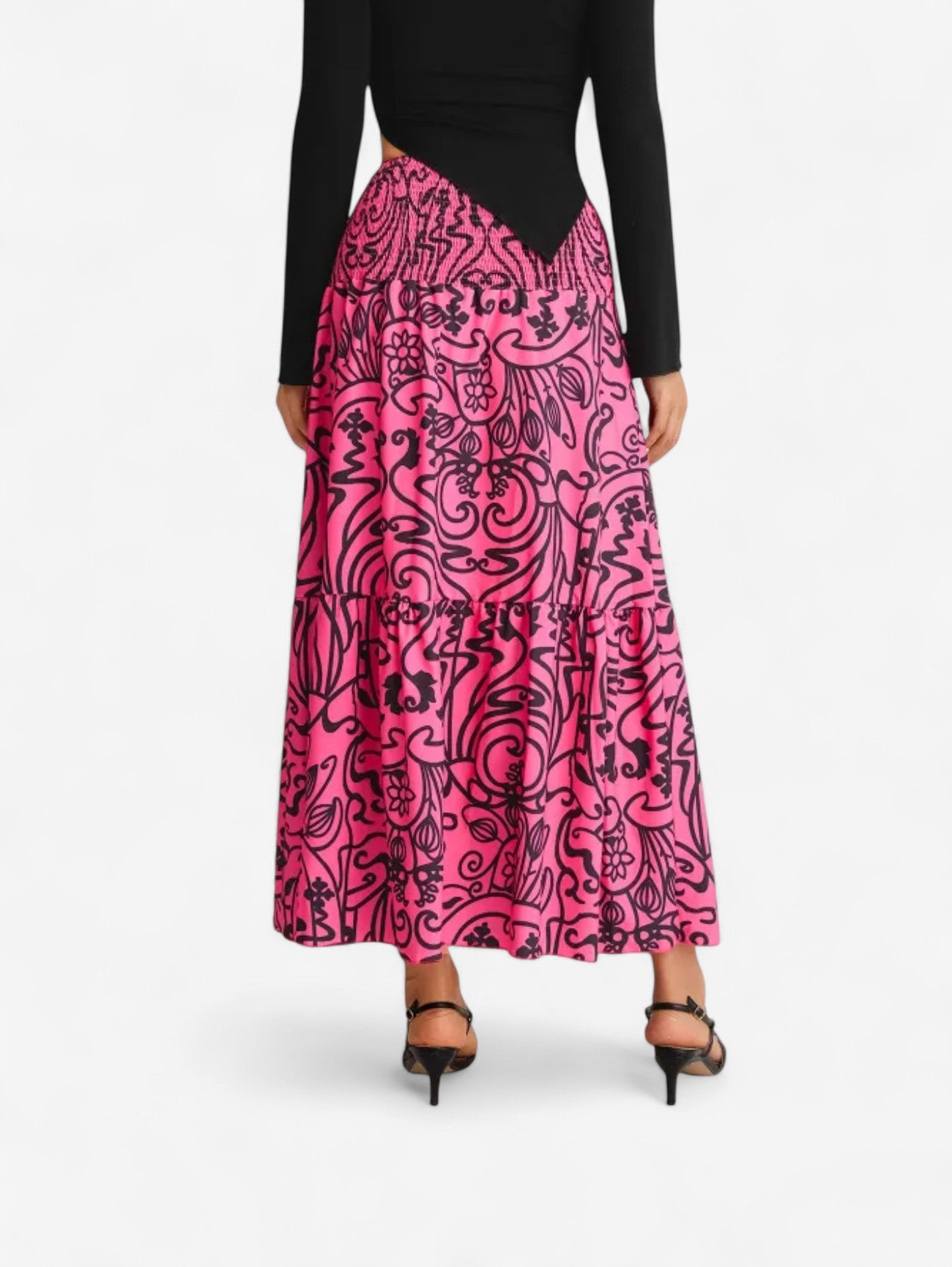 Jada | Women's Boho High Waist Maxi Skirt with Geometric Print