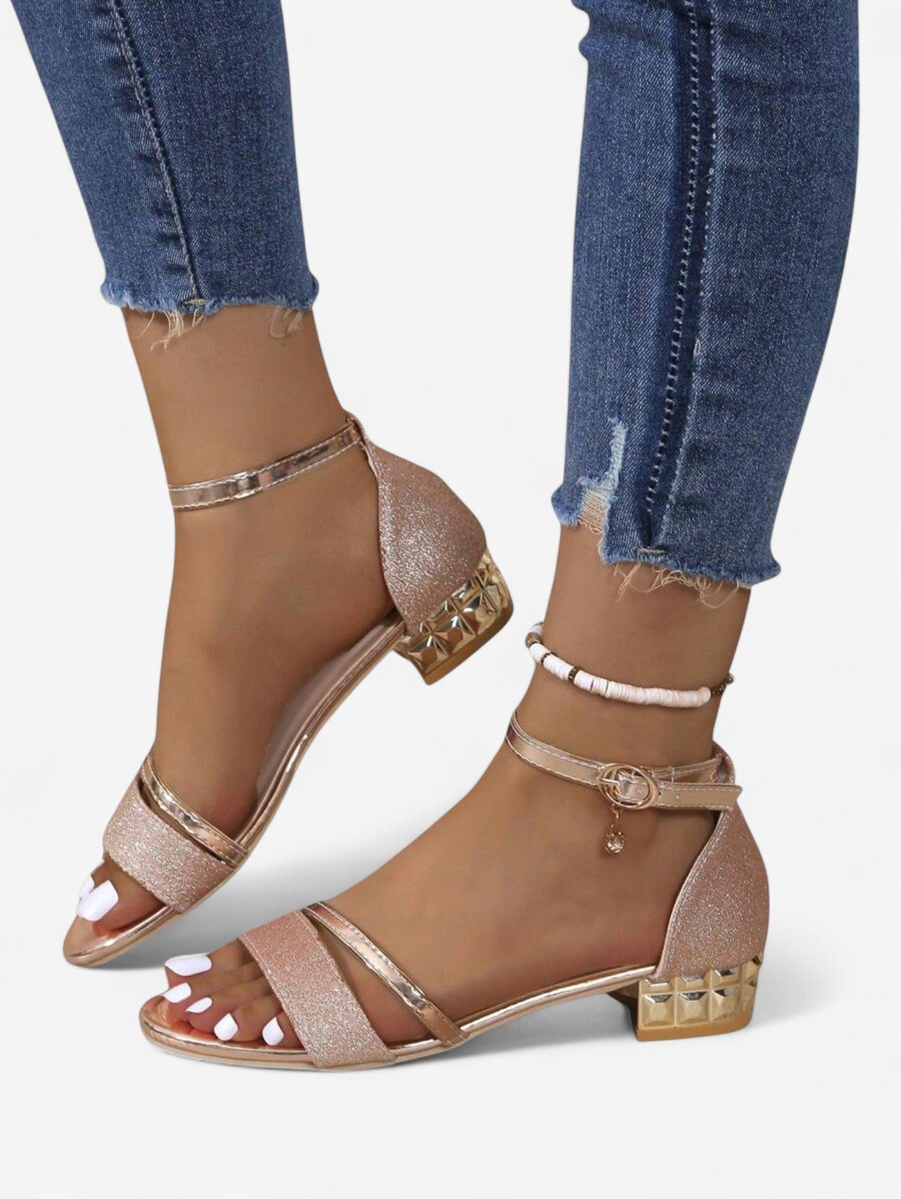 Jada | Women's Elegant Glitter Low Block Heel Sandals