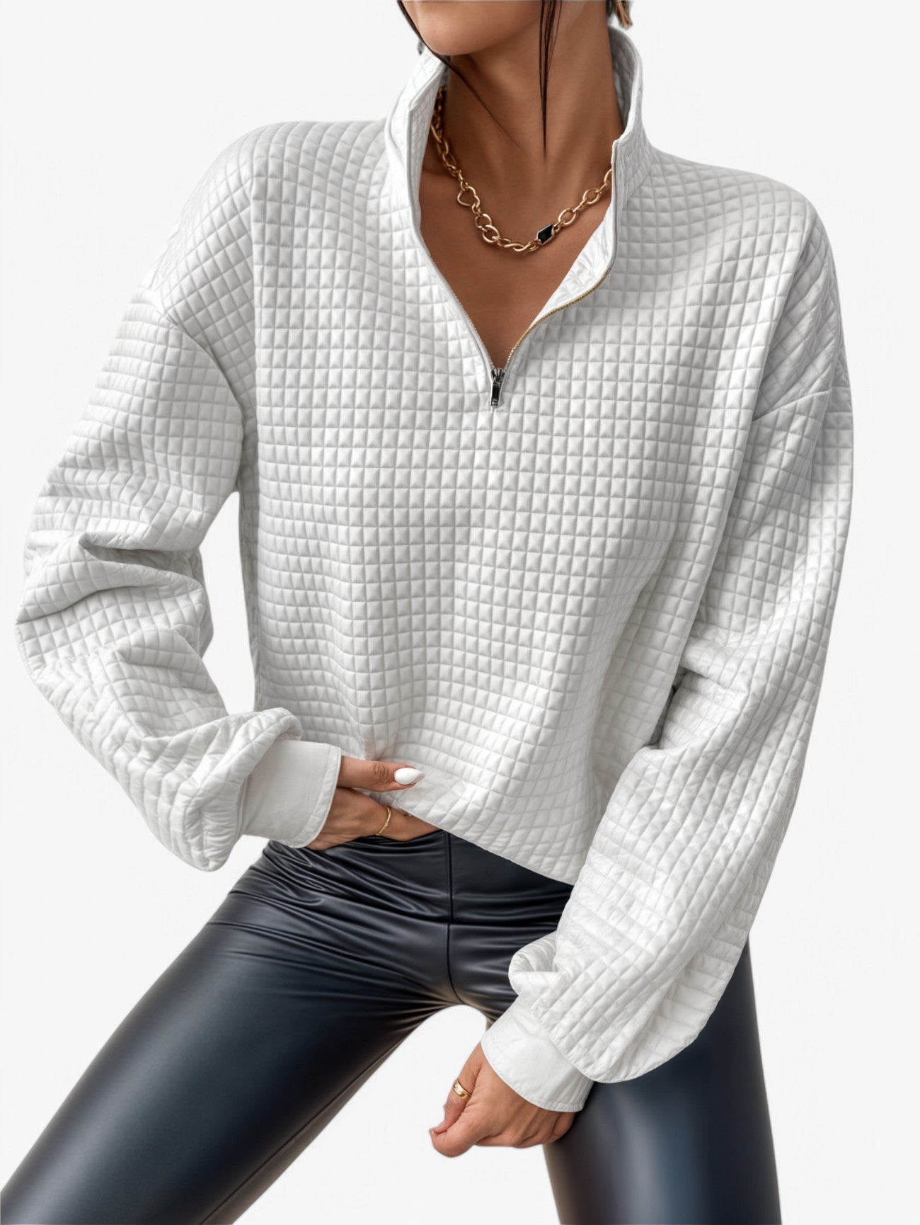 Jada | Women's Elegant Quilted Pullover Sweatshirt Top Long Sleeve