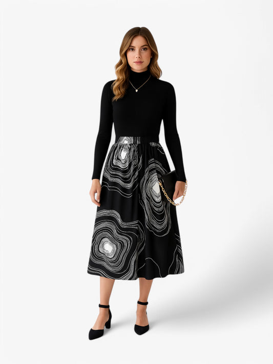 Jada | Women's High Waist A Line Midi Skirt with Abstract Print