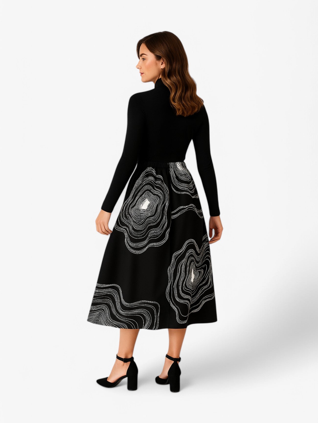 Jada | Women's High Waist A Line Midi Skirt with Abstract Print