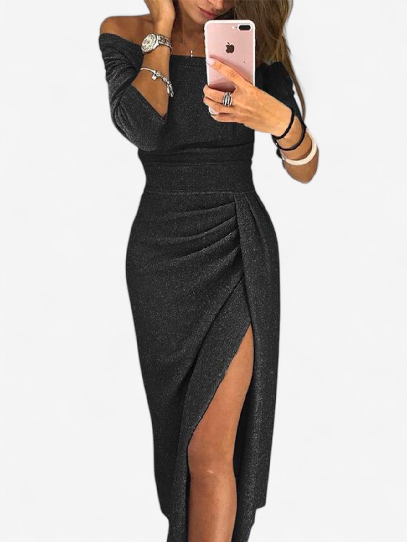 Jada | Women's Sparkly Wedding Guest Off Shoulder Maxi Dress