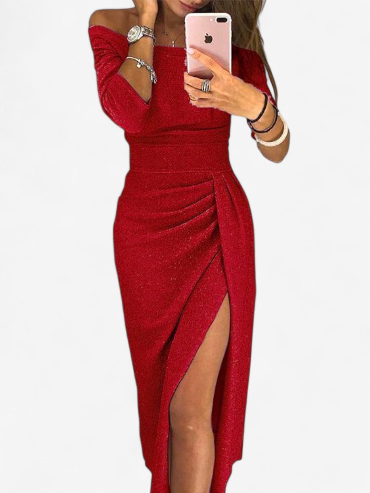 Jada | Women's Sparkly Wedding Guest Off Shoulder Maxi Dress