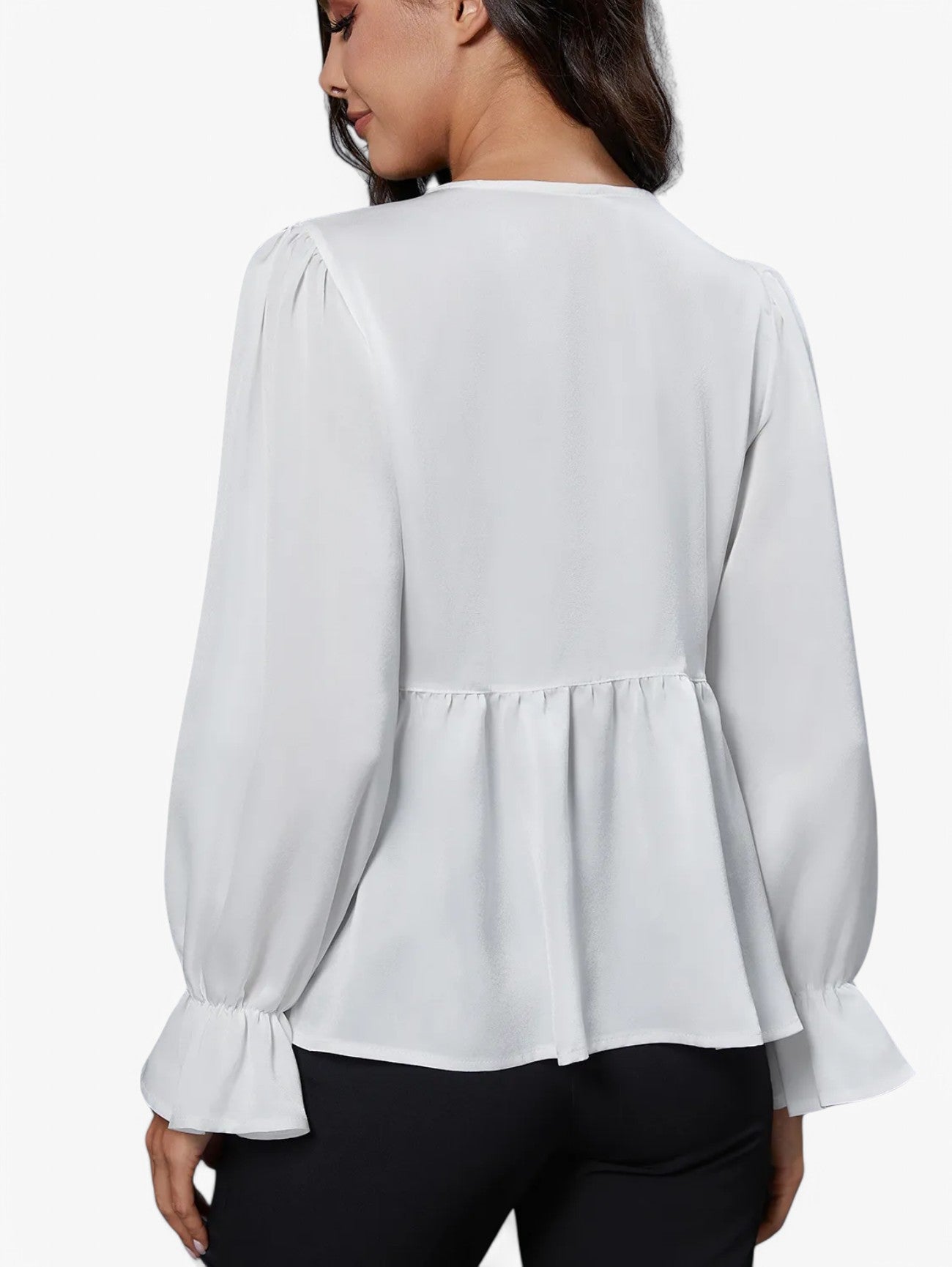 Jada | Women’s Long Sleeve Sheer Chiffon Tie Neck Blouse Top