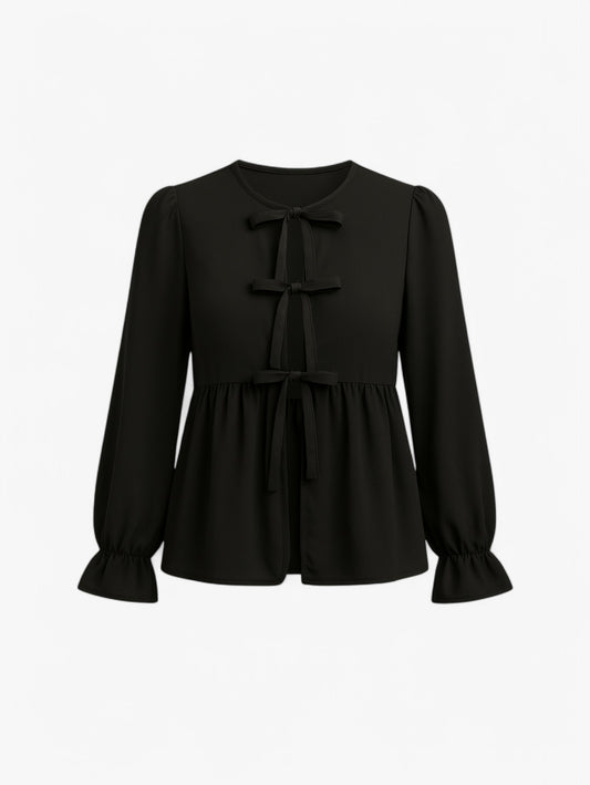 Jada | Women’s Long Sleeve Sheer Chiffon Tie Neck Blouse Top