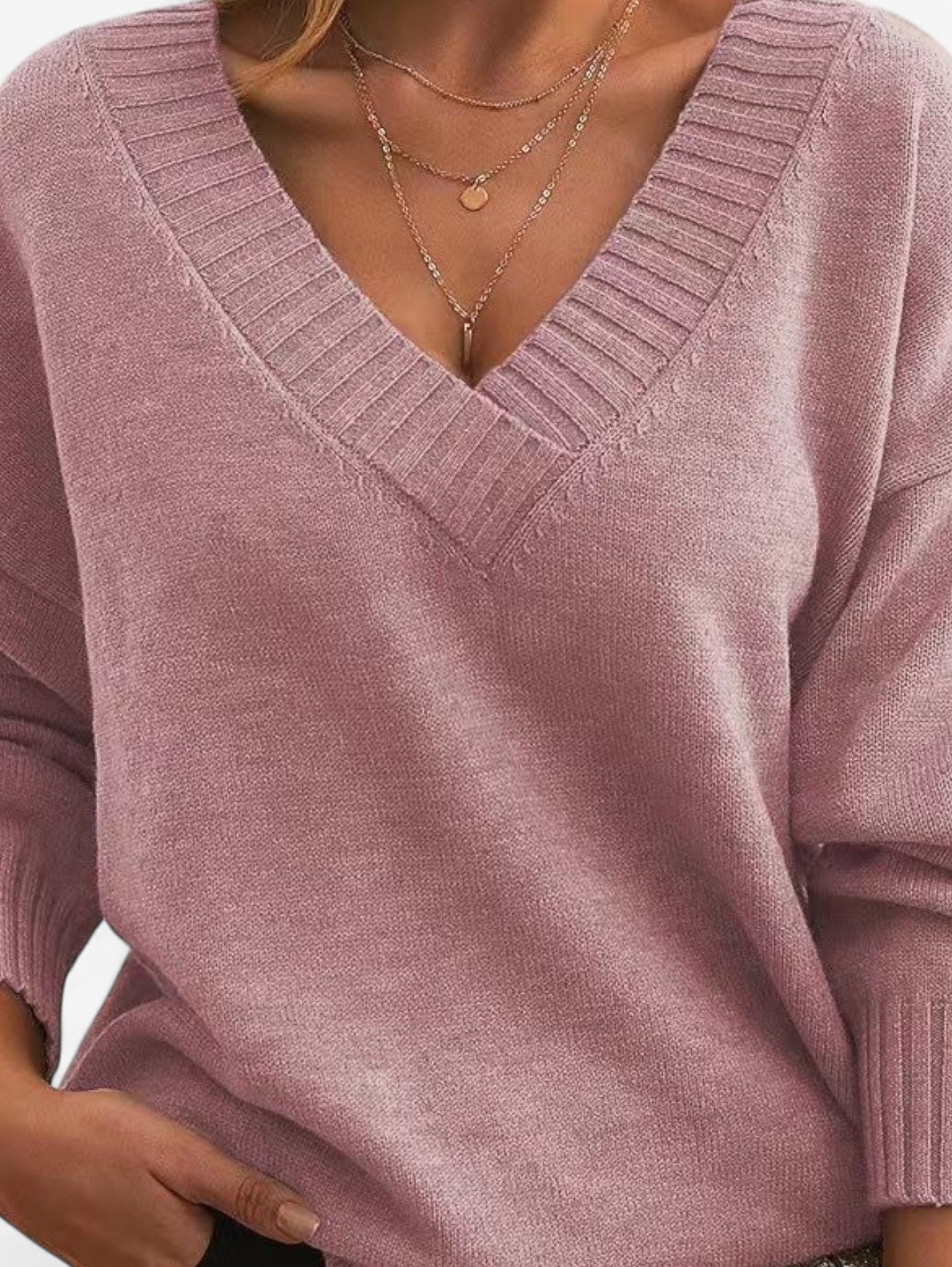 Jada | Women’s V Neck Long Sleeve Knit Sweater Pullover