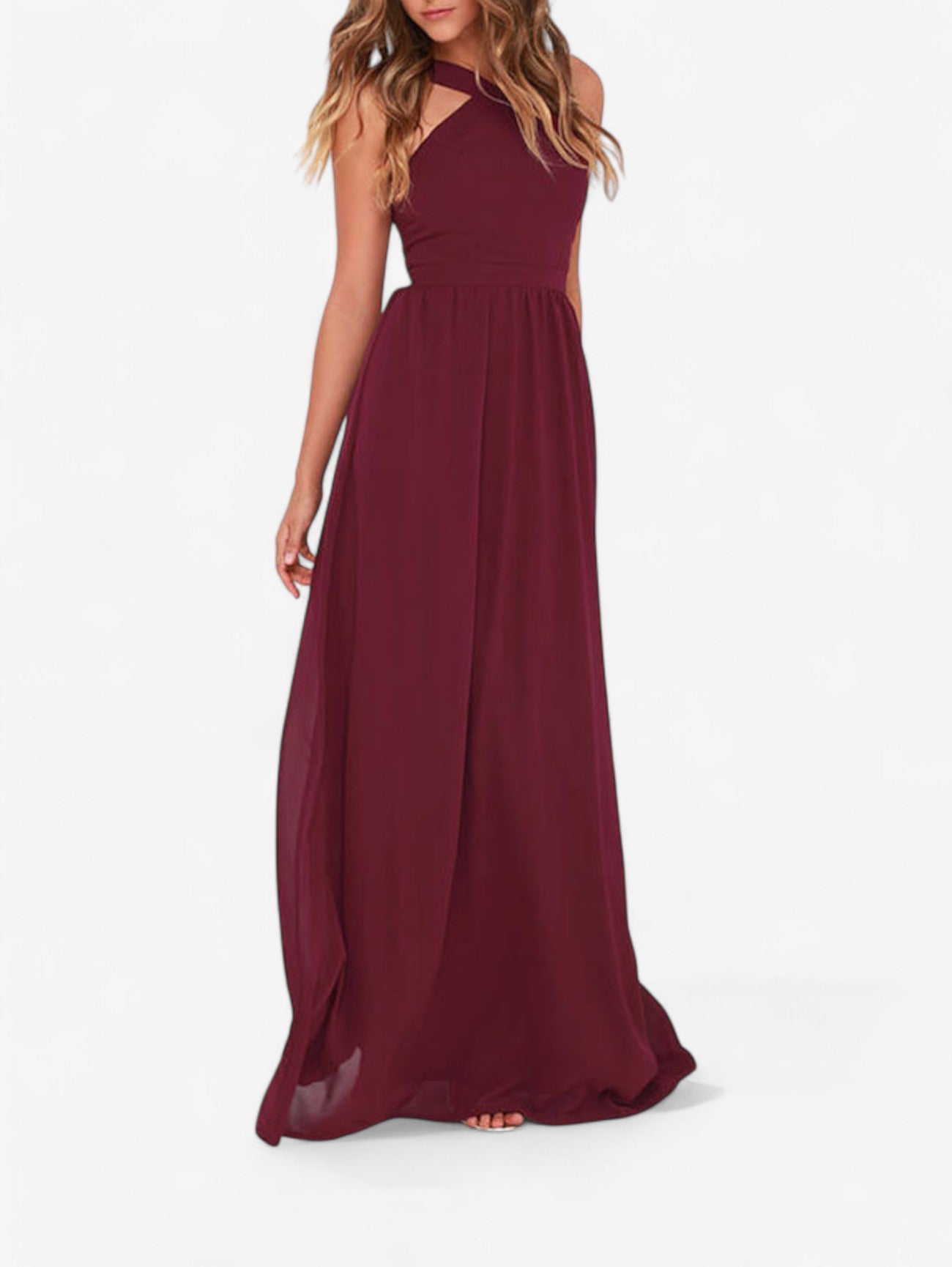 Jada | Women’s Wedding Guest Wrap Sleeveless Chiffon Maxi Dress