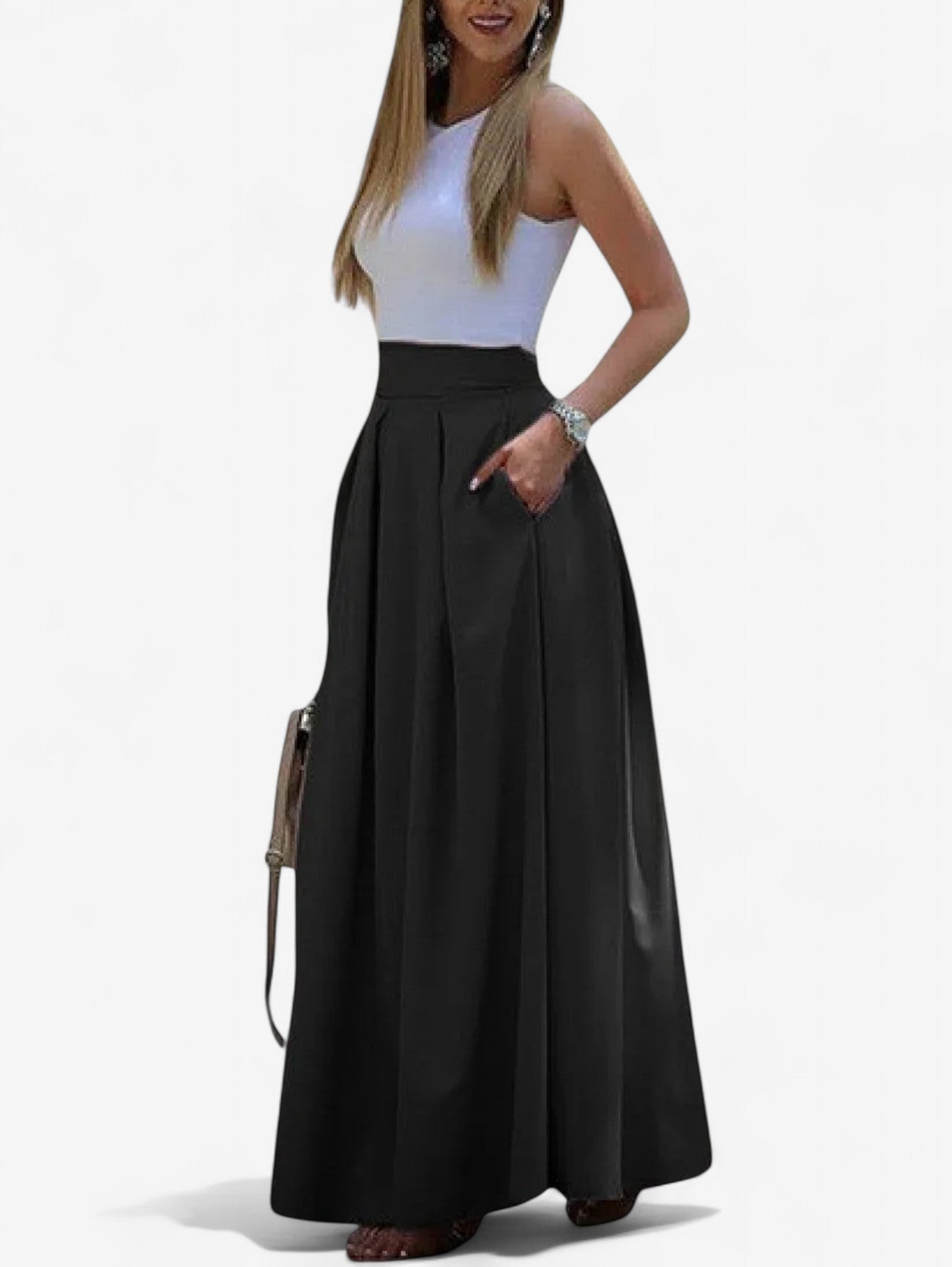 Jada | Women's High Waist  Pleated Maxi Skirt