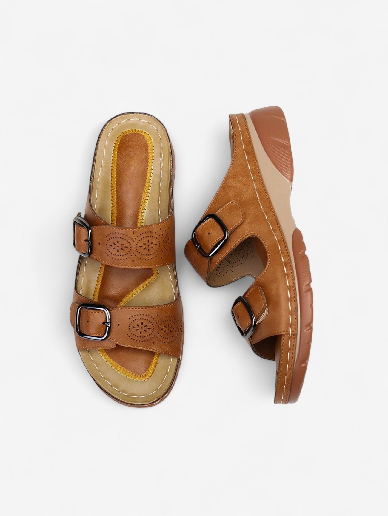 Jada | Women's Double Buckle Slip On Wedge Sandals