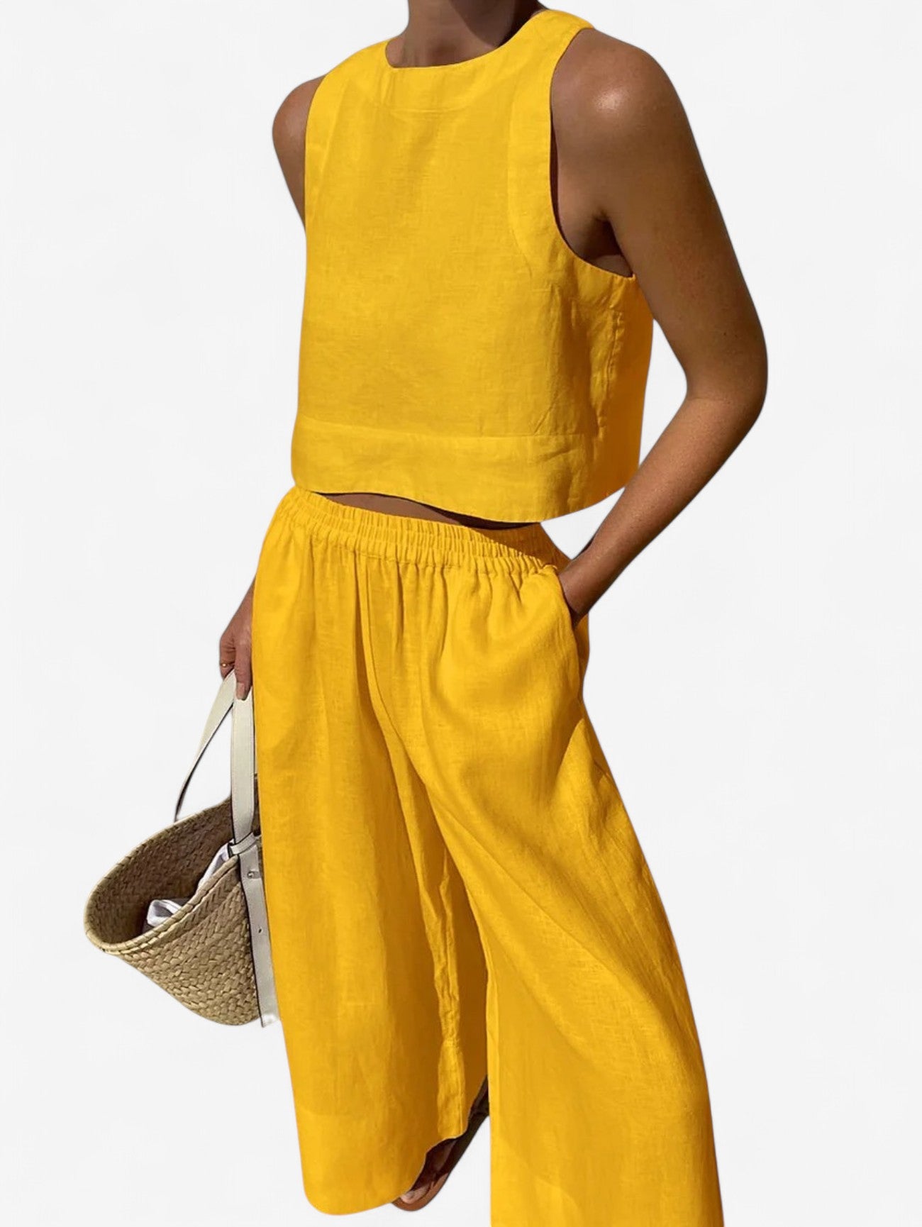 Jada | Women’s Sleeveless Crop Top and Wide Leg Pants Set