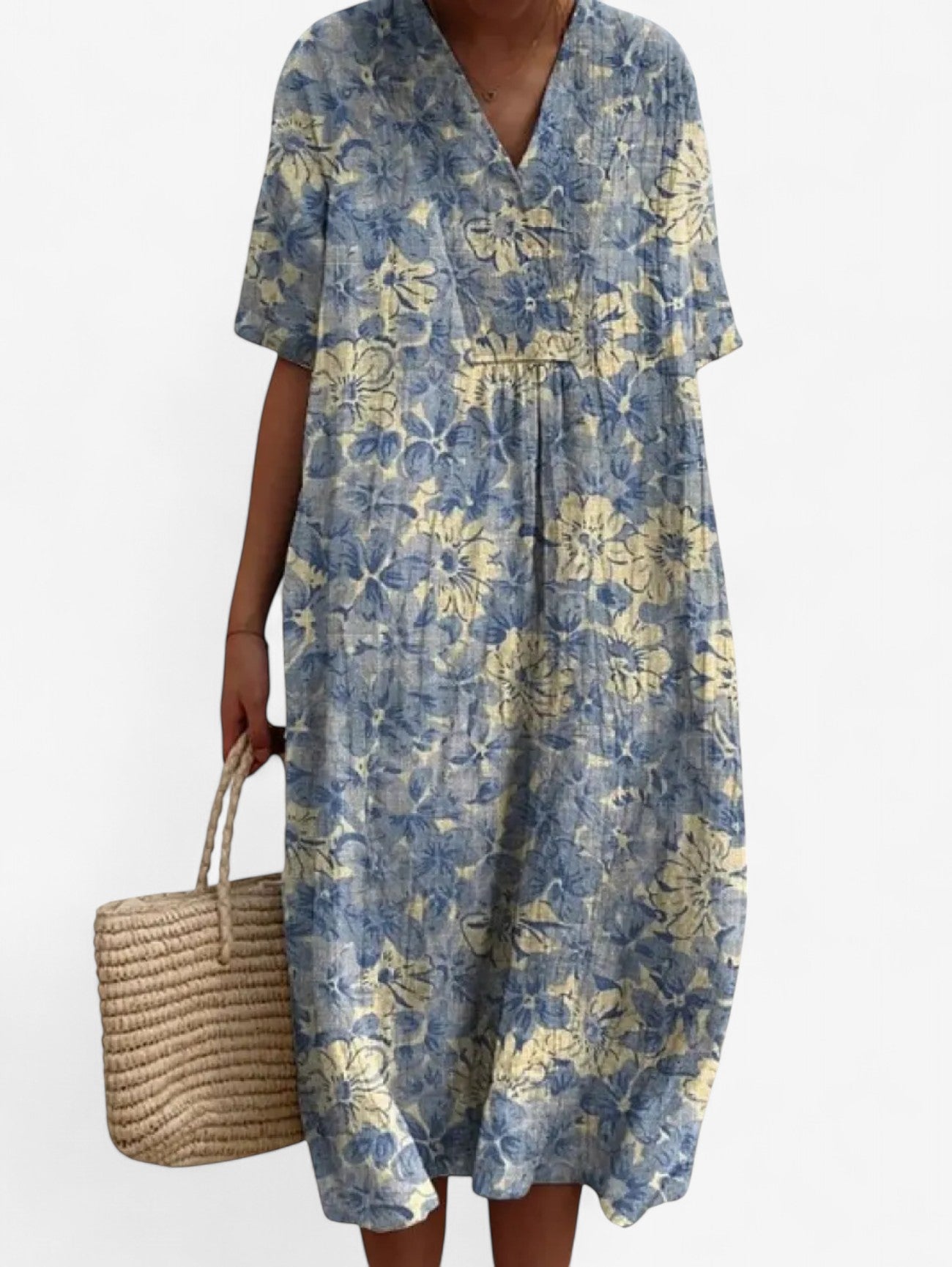 Jada | Women's Loose Fit V Neck Floral Midi Dress