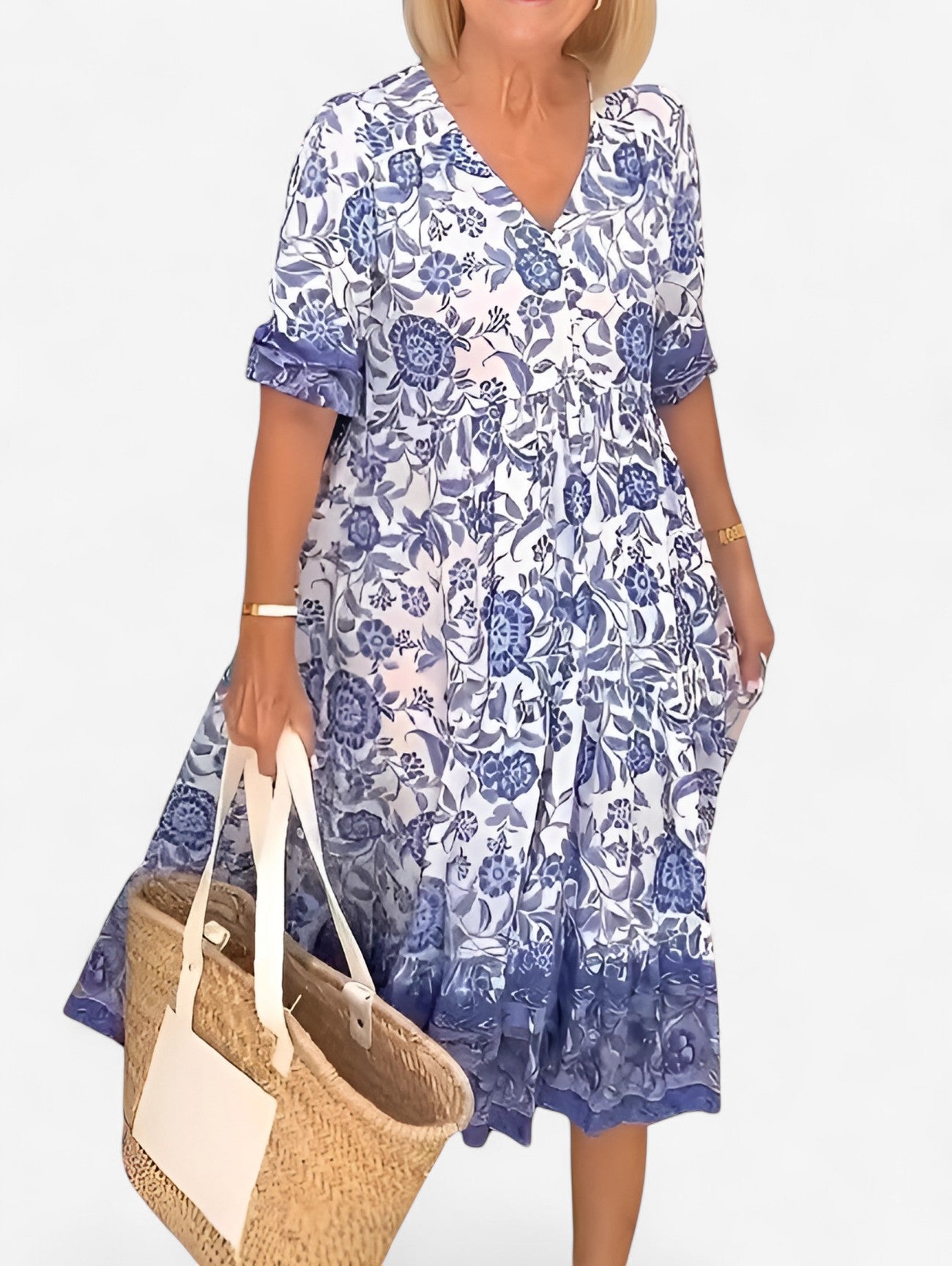 Jada | Women's Boho Floral Print V Neck Wrap Midi Dress