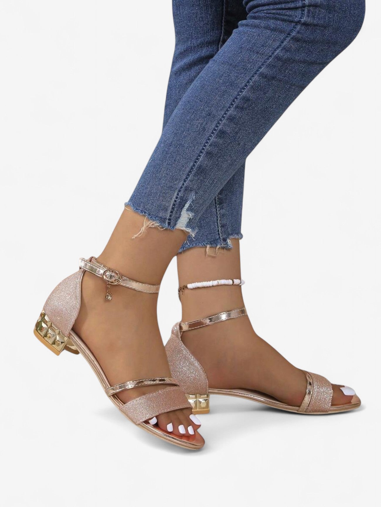 Jada | Women's Elegant Glitter Low Block Heel Sandals