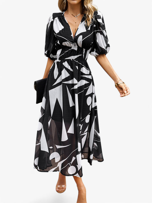 Jada | Women's Floral V-Neck Short Sleeve Summer Midi Dress