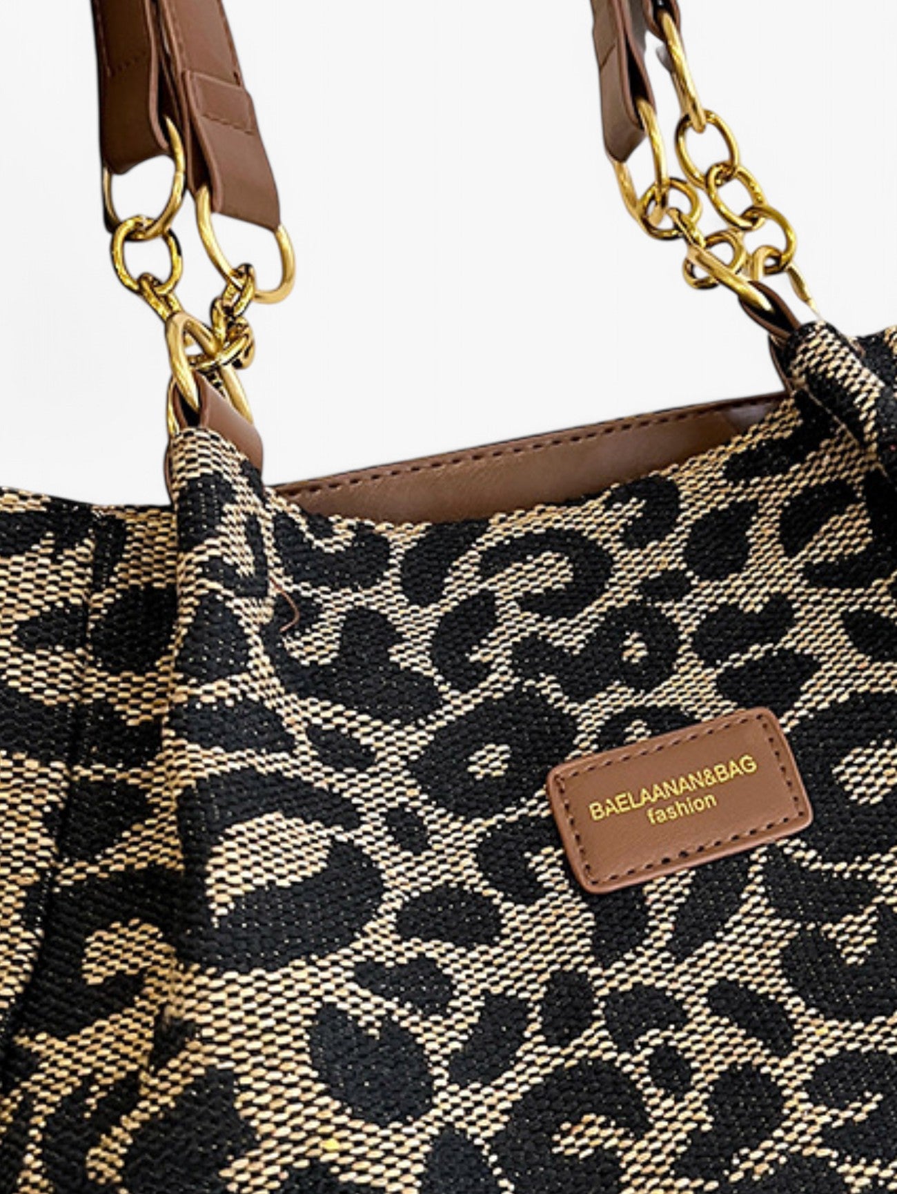 Jada | Women's Leopard Print Shoulder Bag Tote Bag Gold Chain Details
