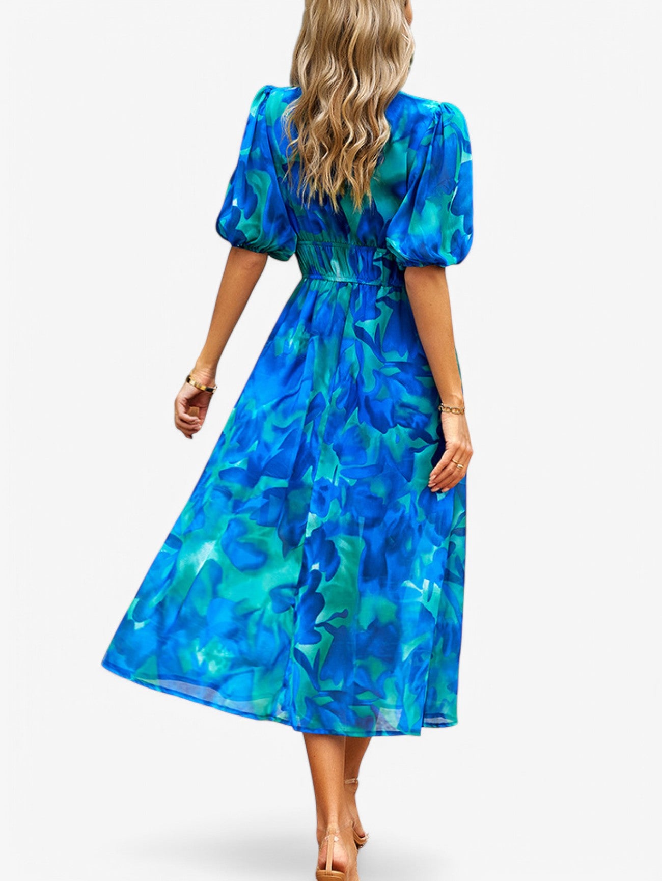 Jada | Women's Floral V-Neck Short Sleeve Summer Midi Dress