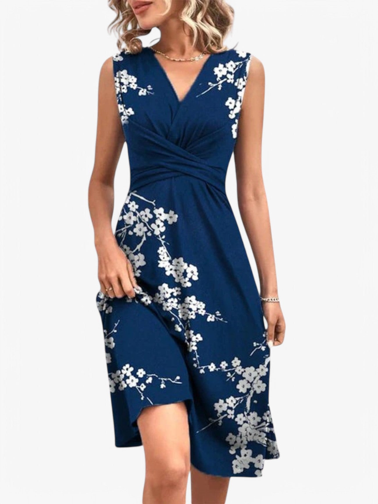 Jada | Women's Sleeveless V Neck A Line Midi Dress