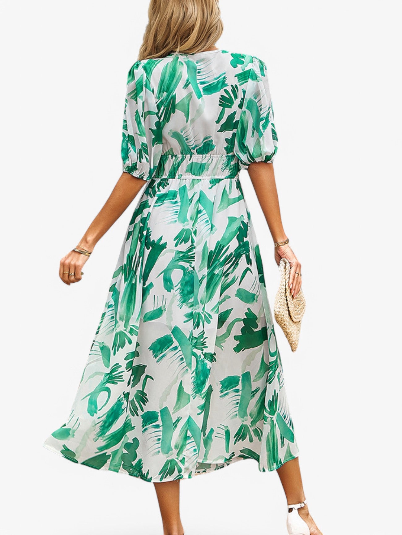 Jada | Women's Floral V-Neck Short Sleeve Summer Midi Dress