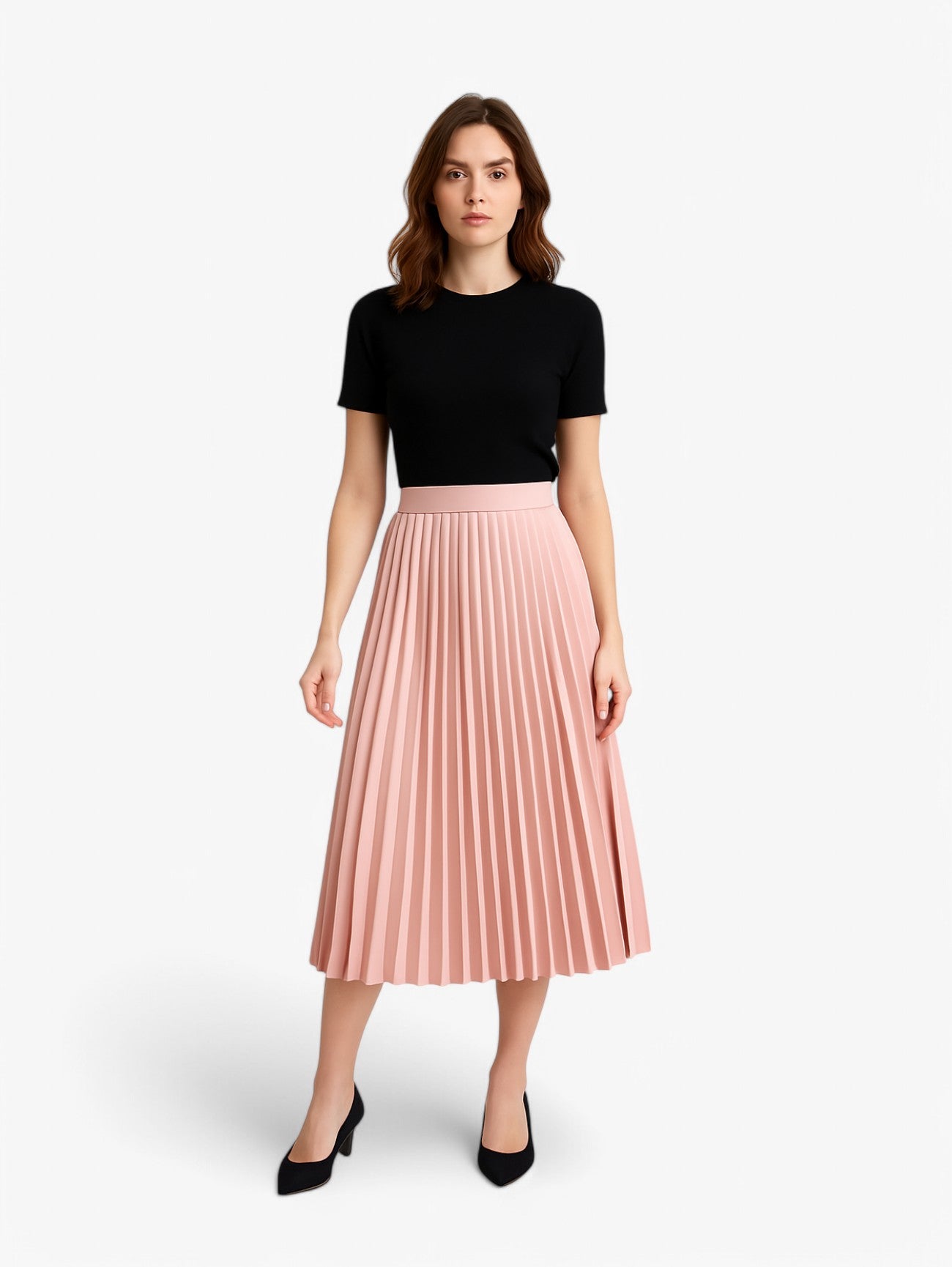 Jada | Women's High Waist Pleated A Line Elegant Midi Skirt