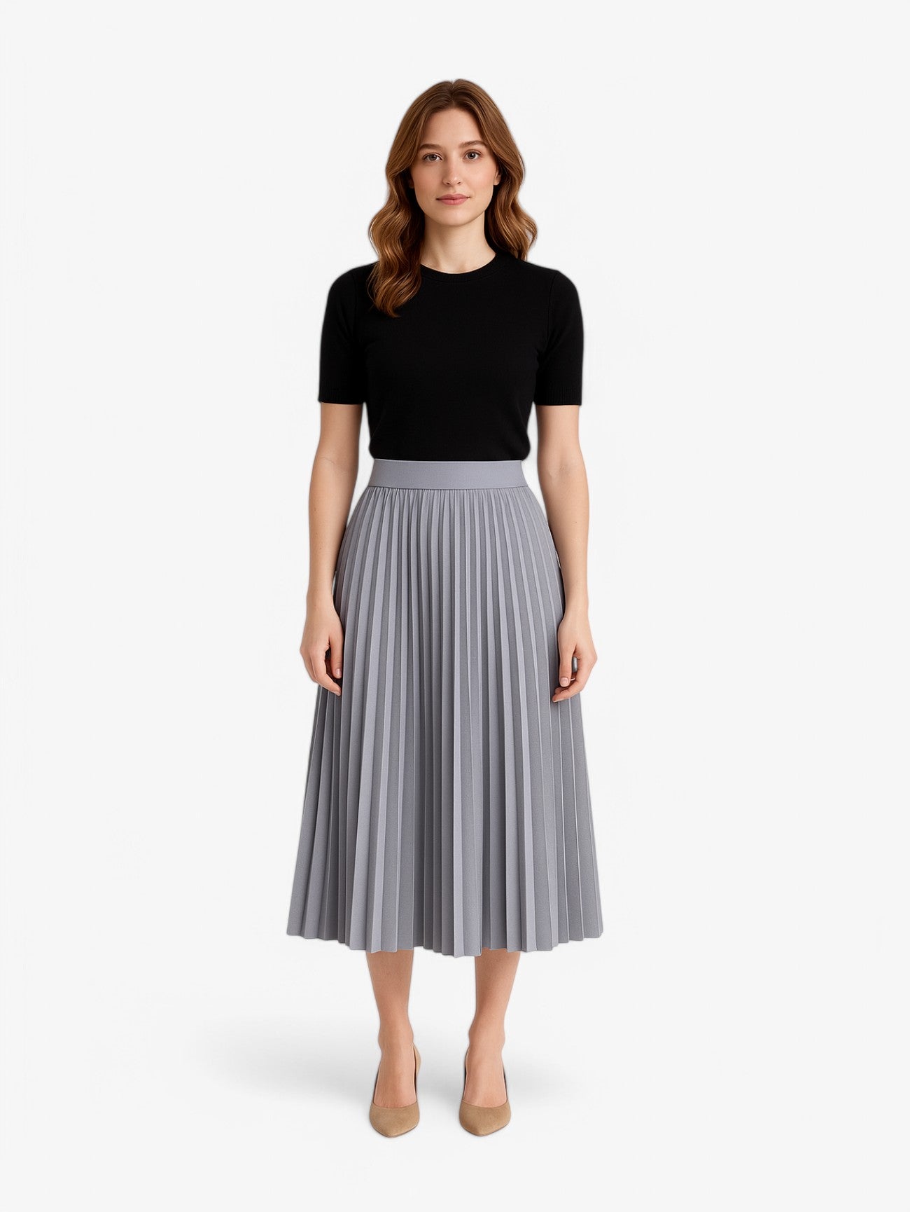 Jada | Women's High Waist Pleated A Line Elegant Midi Skirt