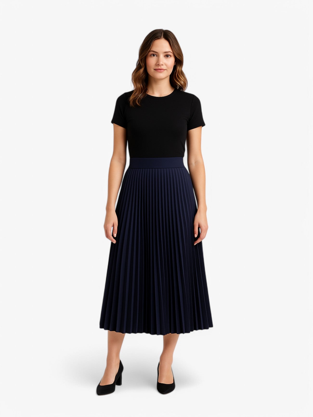 Jada | Women's High Waist Pleated A Line Elegant Midi Skirt