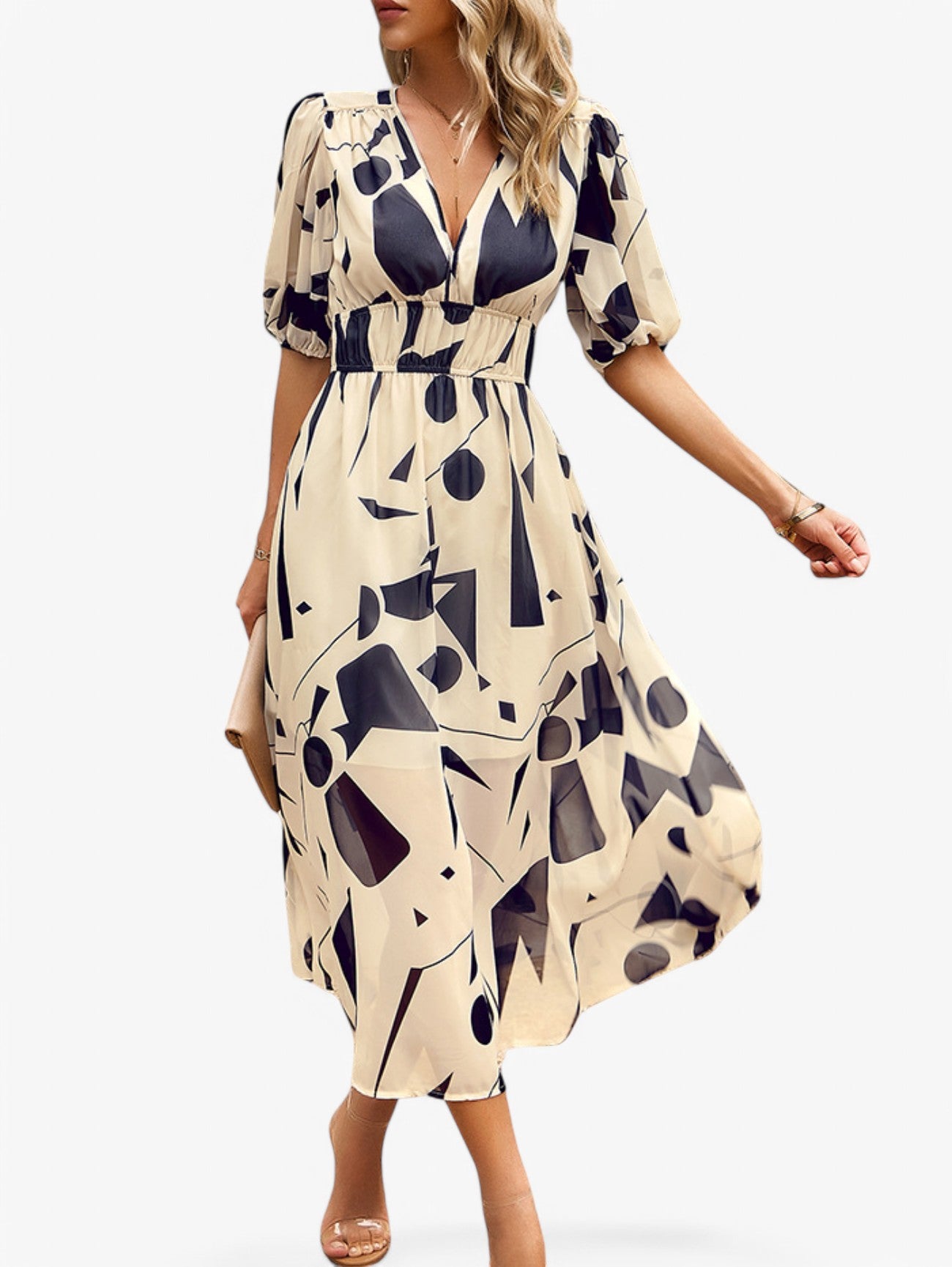 Jada | Women's Floral V-Neck Short Sleeve Summer Midi Dress