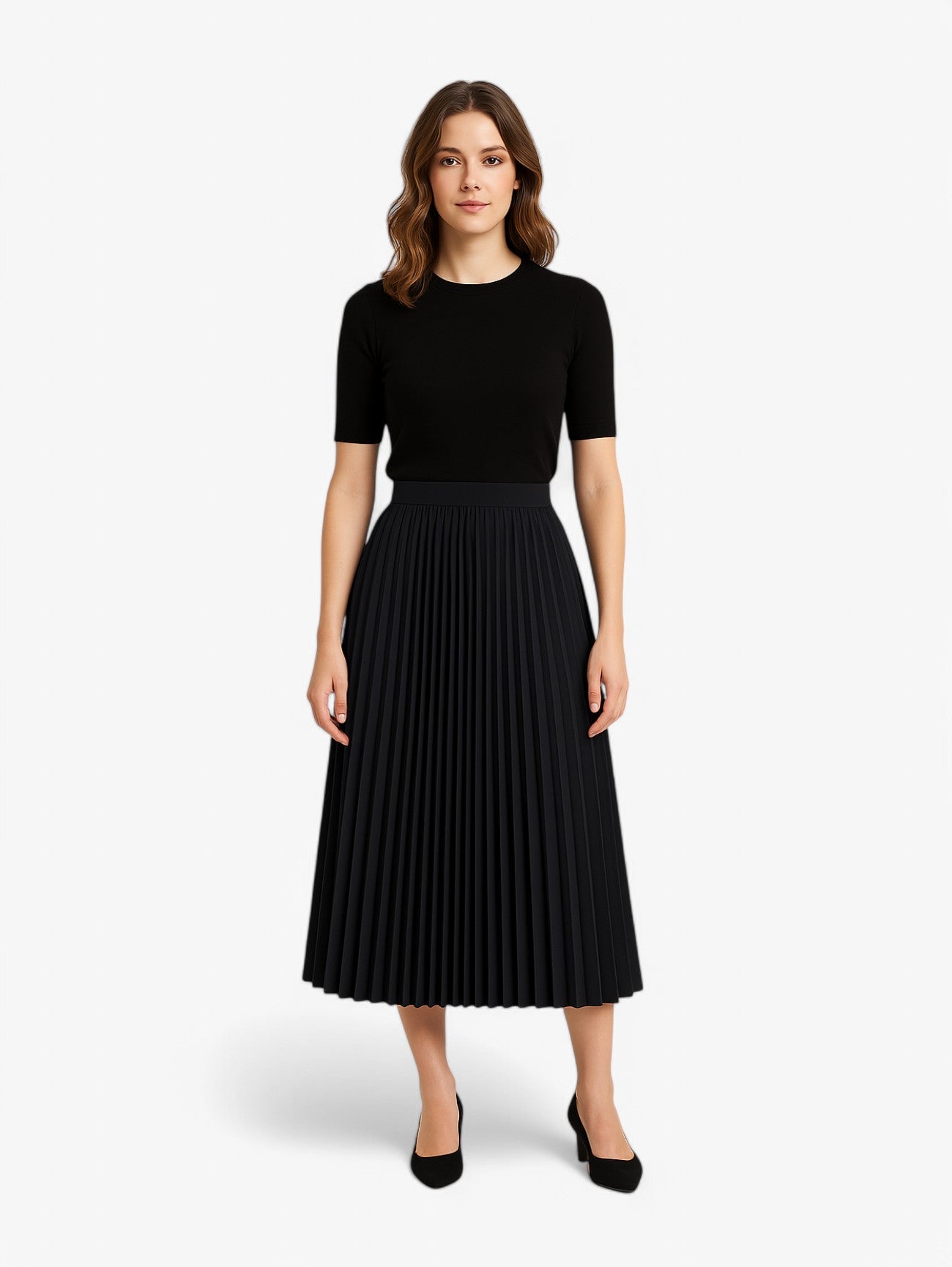 Jada | Women's High Waist Pleated A Line Elegant Midi Skirt