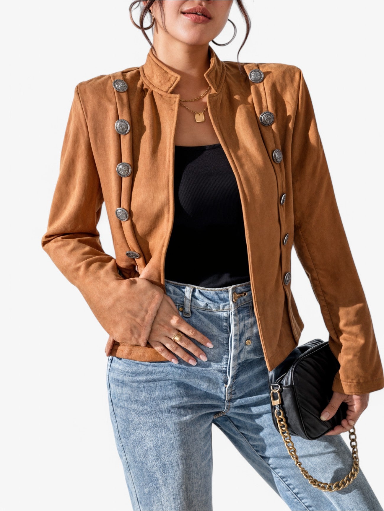 Jada | Women's Tailored Button-Up Blazer Military Short Coat Jacket