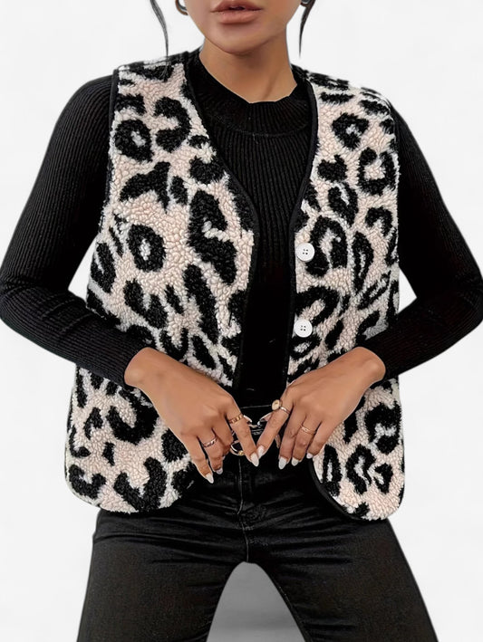 Jada | Women's Sleeveless Leopard Print Button Down Vest