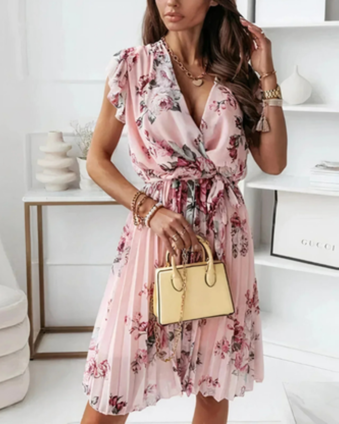 Jada | Women's Floral Pleated Wedding Guest Midi Dress