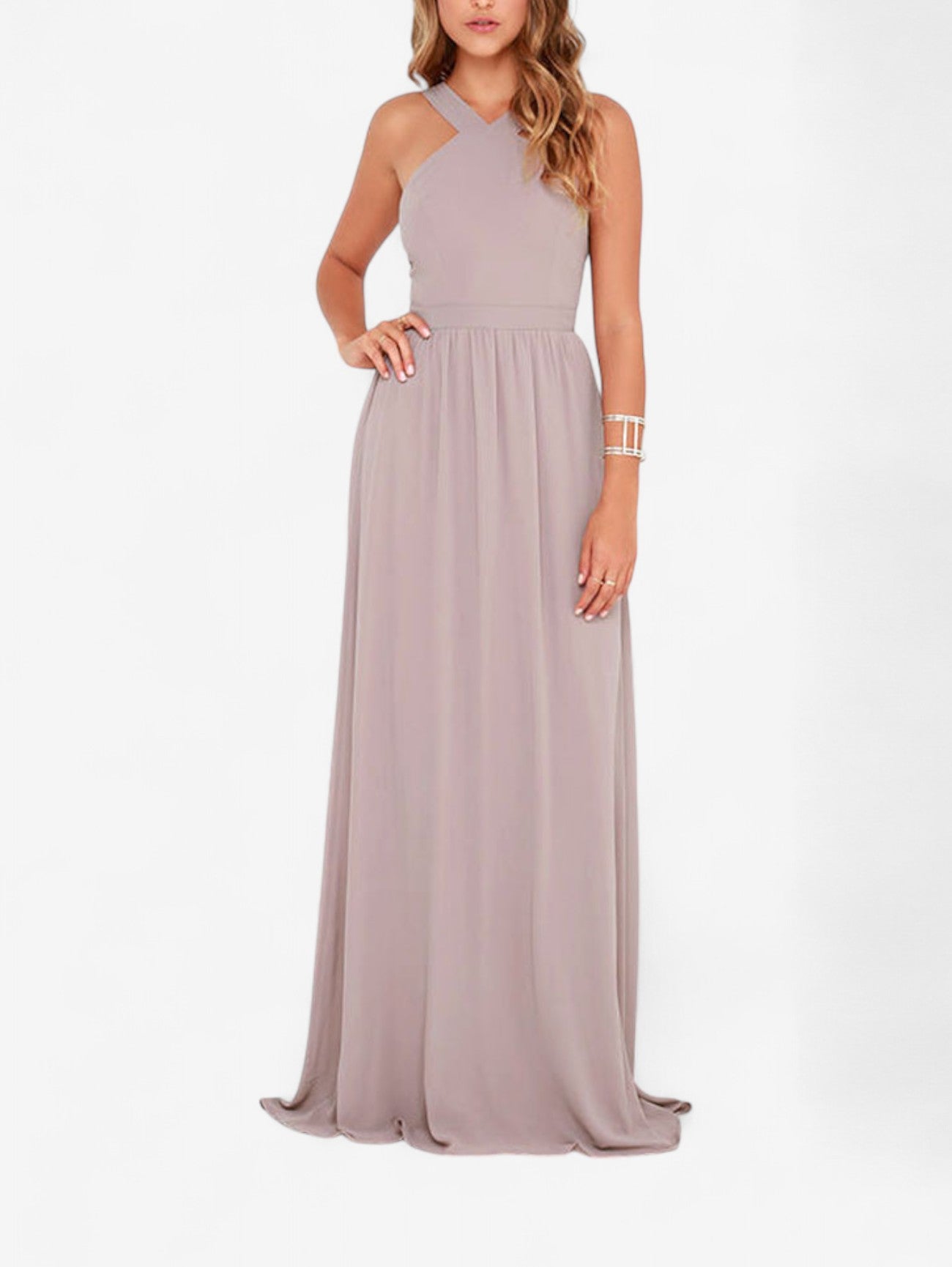Jada | Women’s Wedding Guest Wrap Sleeveless Chiffon Maxi Dress