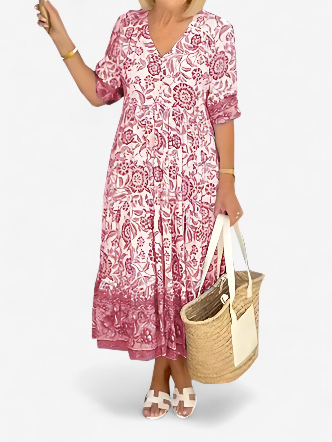 Jada | Women's Boho Floral Print V Neck Wrap Midi Dress