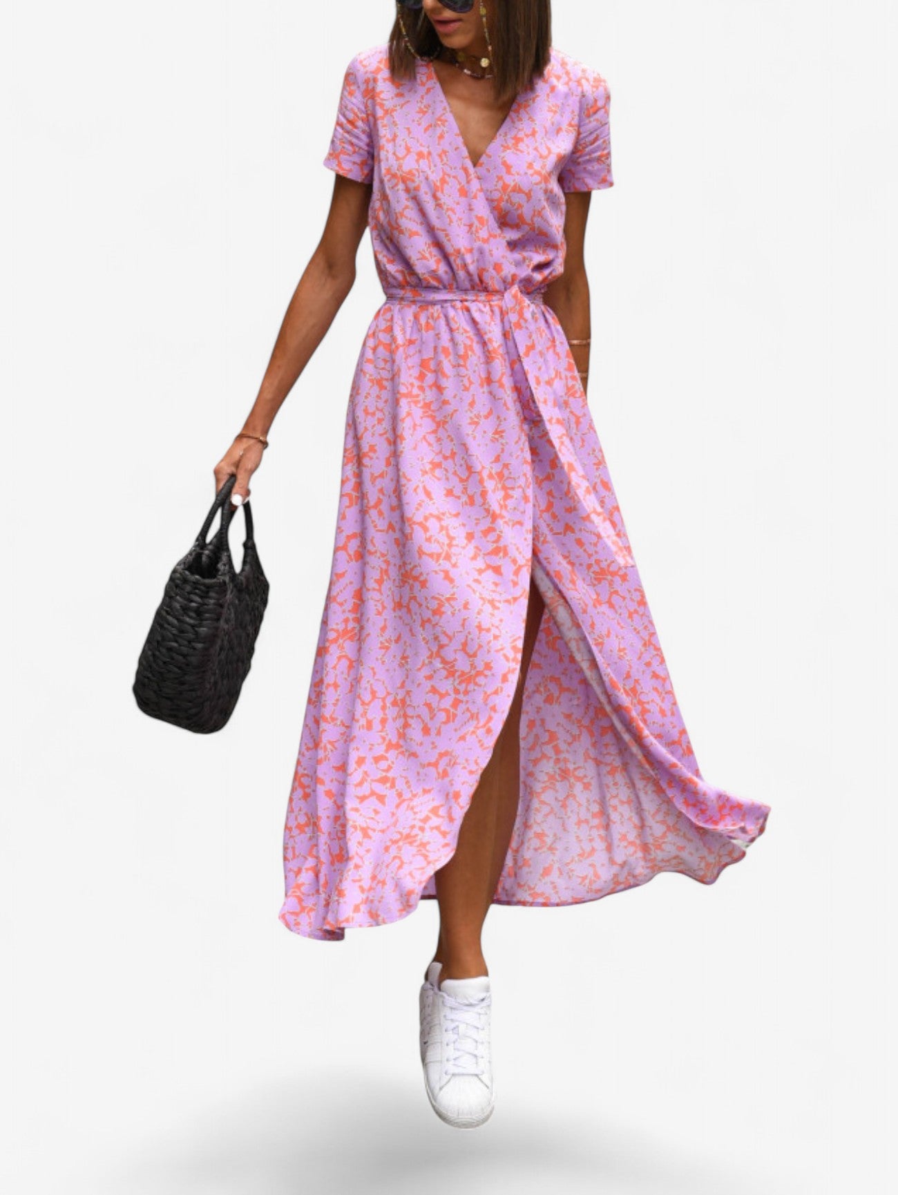 Jada | Women's Boho Wrap Wedding guest Midi Dress with Split